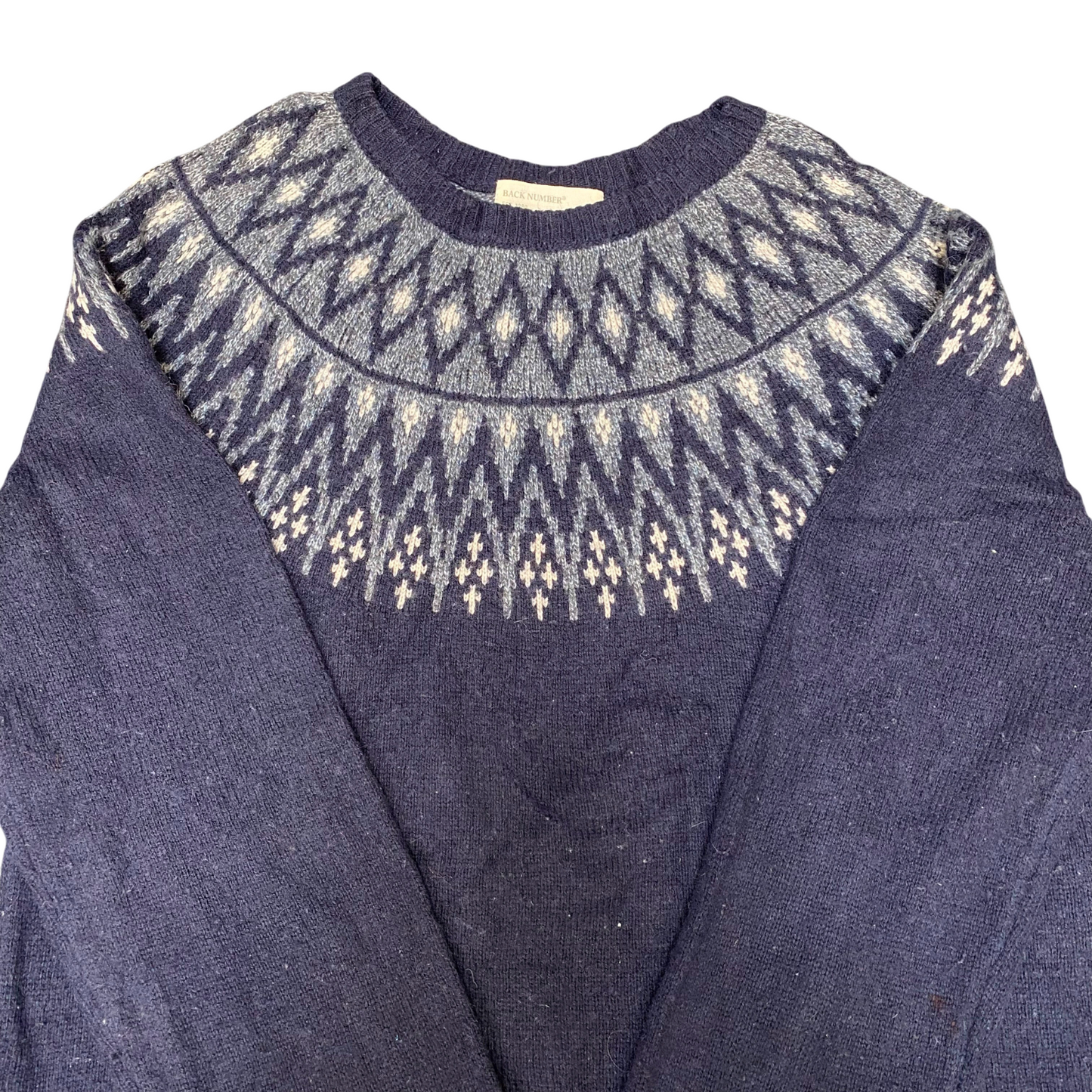Back Number Jumper Womens Small Blue Fair Isle Nordic Warm Winter Pullover