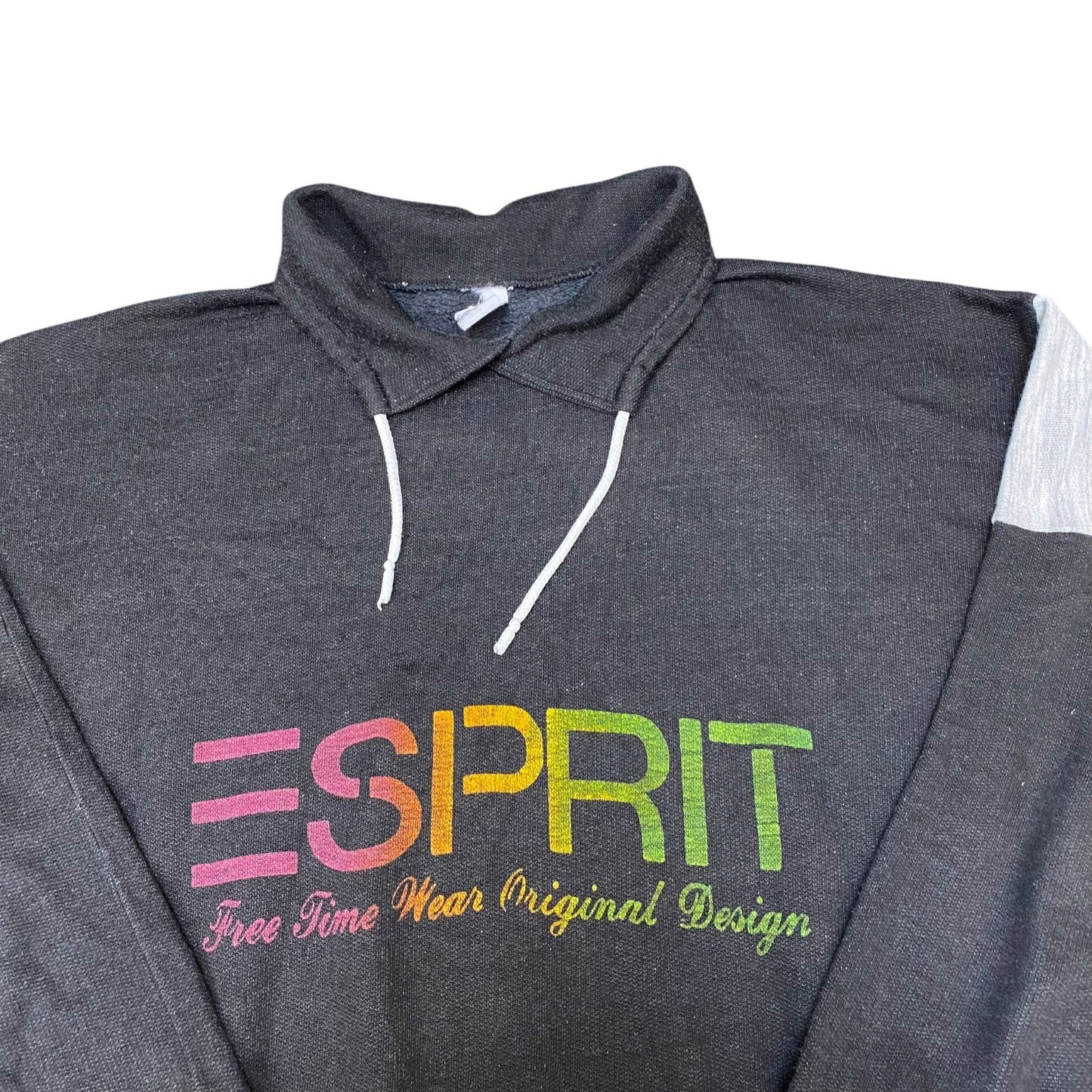 Espirit Sweatshirt Mens Medium Black Graphic Print Collared Long Sleeve Pullover