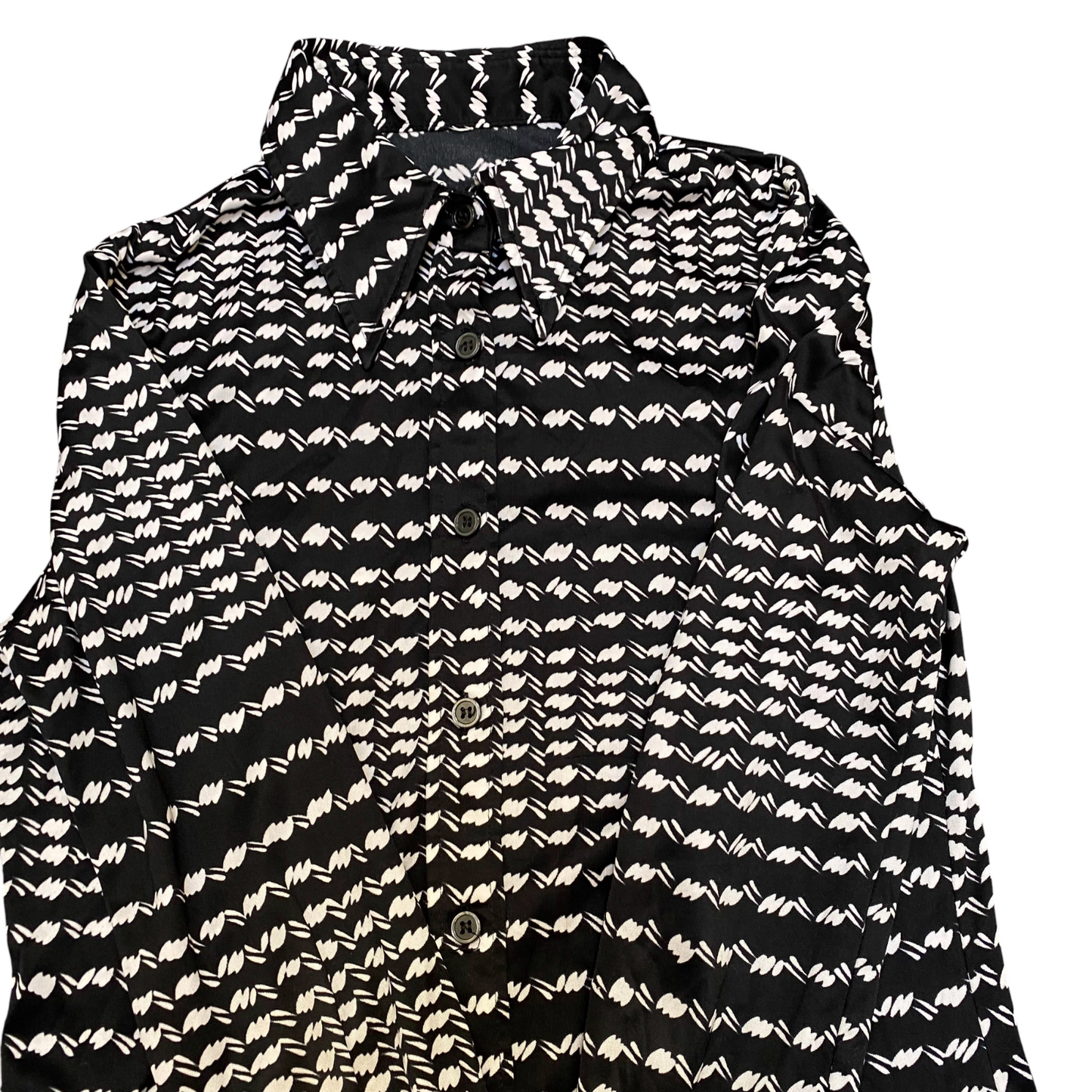 Womens Shirt Top S Black White Geometric Long Sleeve Collared Casual Button Down