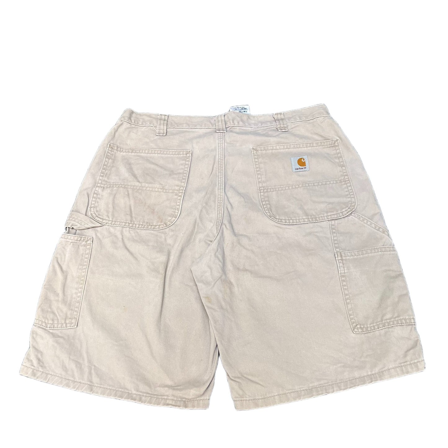 Carhartt Carpenter Shorts Fits as Men L 34" Waist Beige Relaxed Fit Work Utility