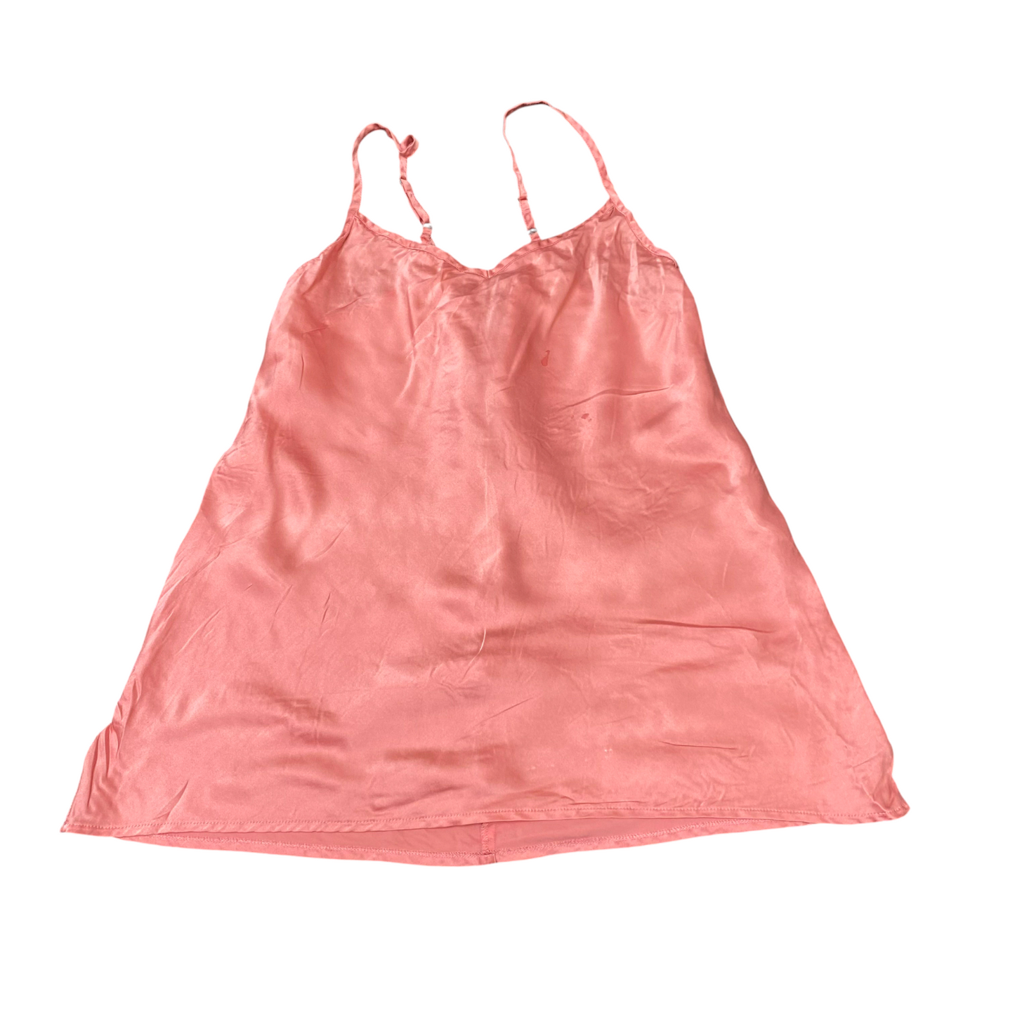 Camisole Top Womens S Pink Satin Adjustable Strap Side Slit Casual Pullover
