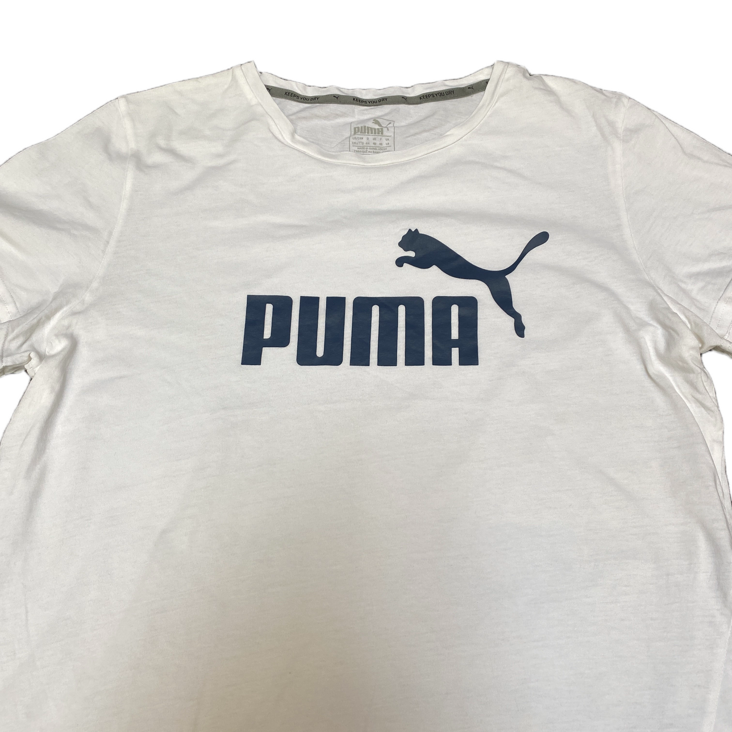PUMA Essentials T-Shirt Women M White Graphic Logo Regular Fit Short Sleeve Tee