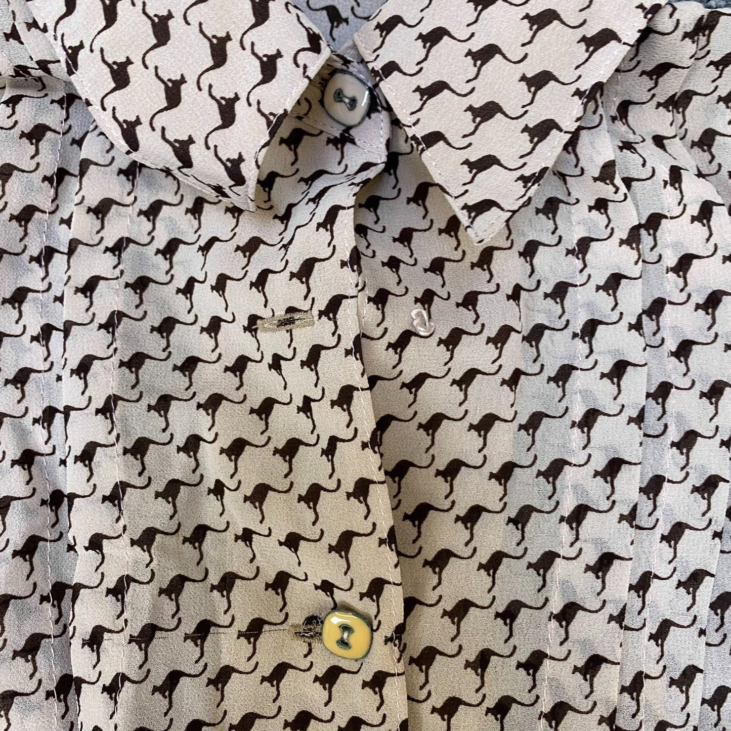 A-Line Midi Dress Womens S Brown Allover Kangaroo Print Belted Short Sleeve