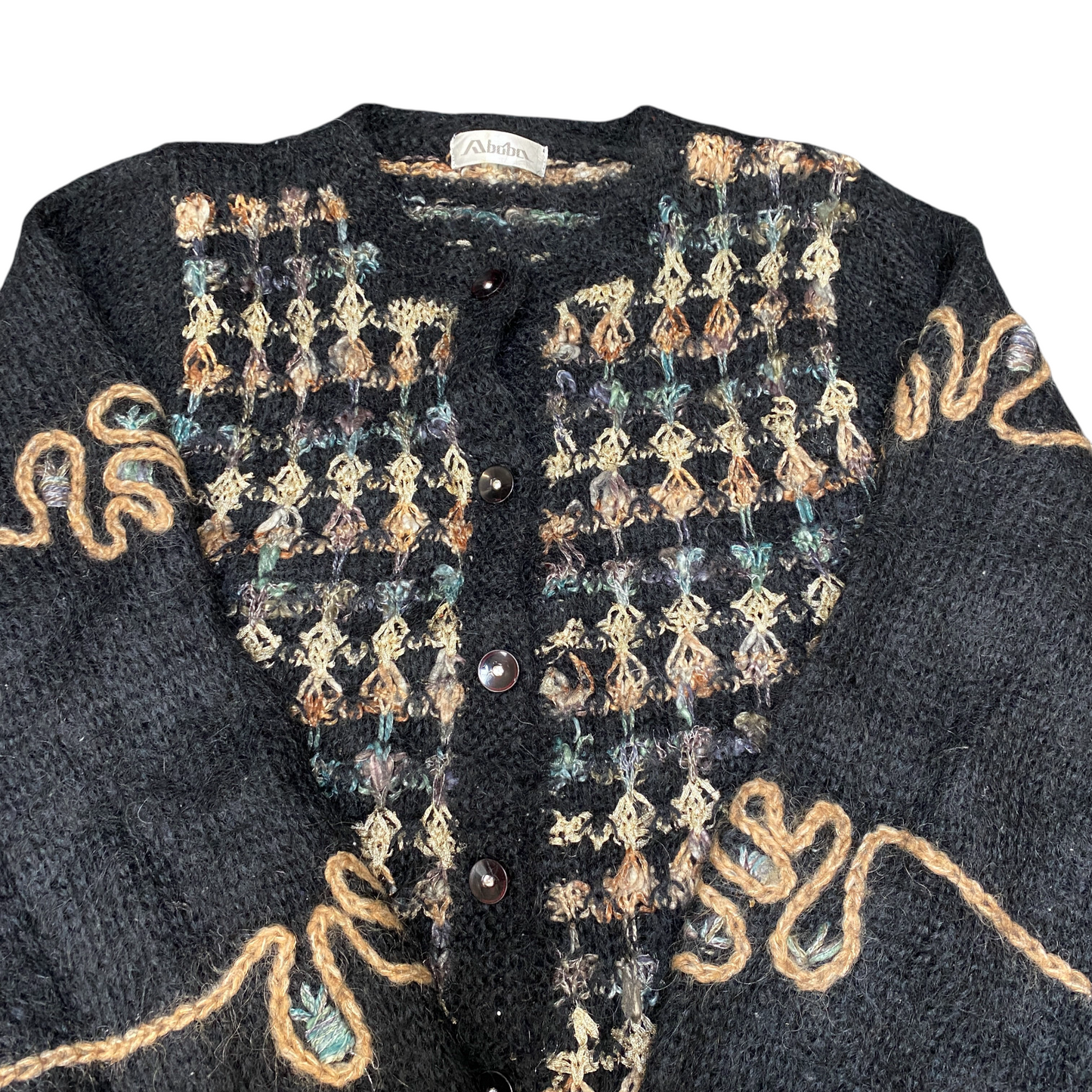 Abuba Cardigan Jumper Womens Medium Colorful Embroidered Abstract Button Front