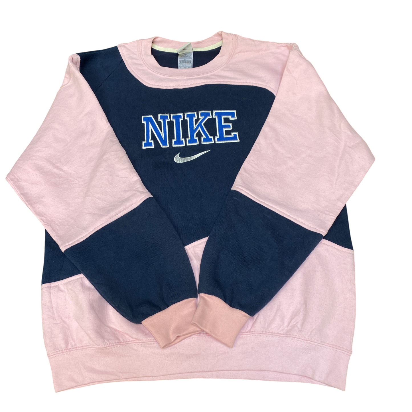 Nike Reworked Sweatshirt Mens L Navy Pink Embroidered Spellout Logo Vintage Y2K