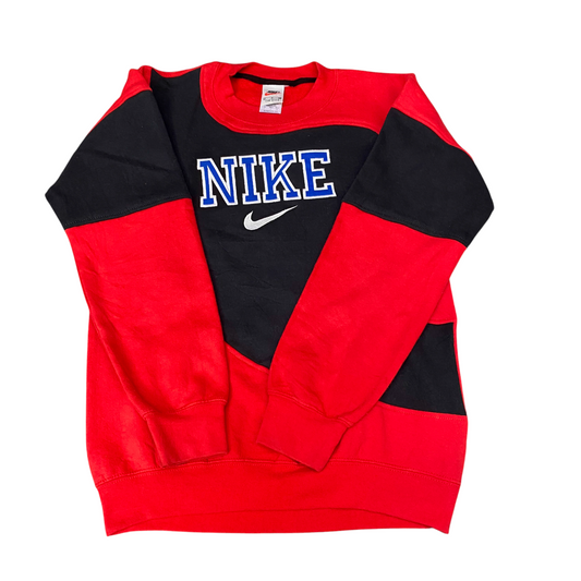 Nike Reworked Sweatshirt Mens S Red Black Embroidered Spellout Logo Vintage Y2K
