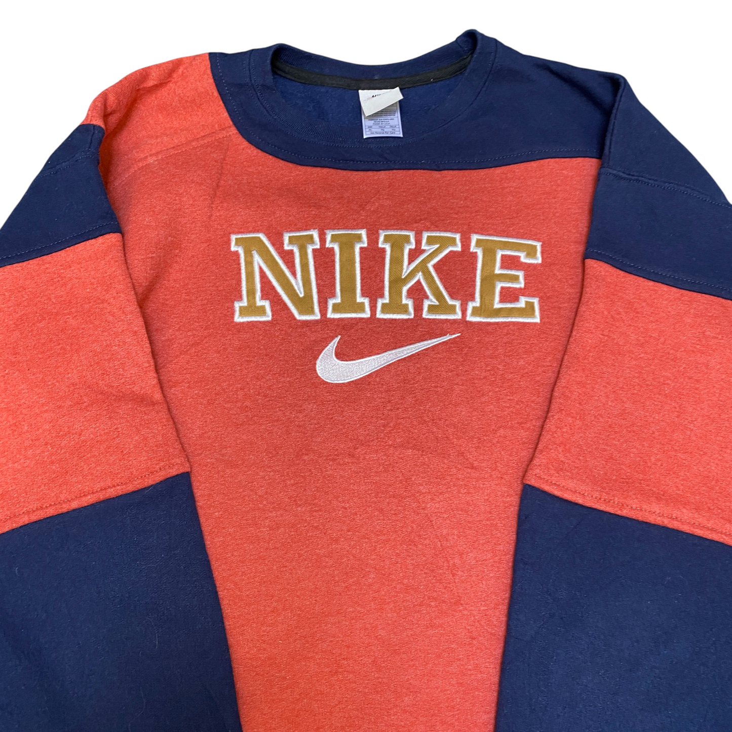 Nike Reworked Sweatshirt Mens XL Navy Orange Embroidered Spellout Logo Vtg Y2K