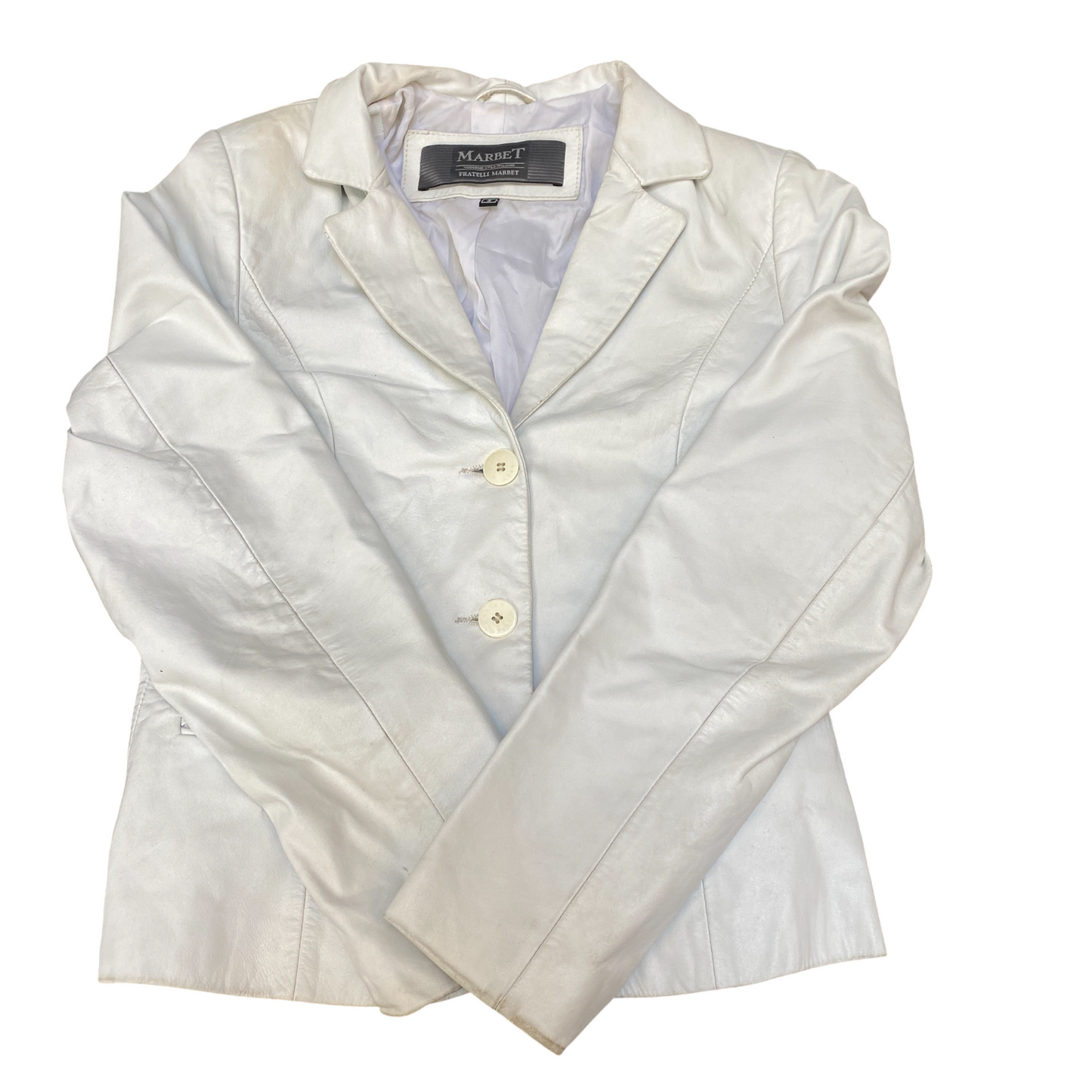 Marbet Leather Blazer Jacket Womens S White Formal Notch Lapel Single Breasted