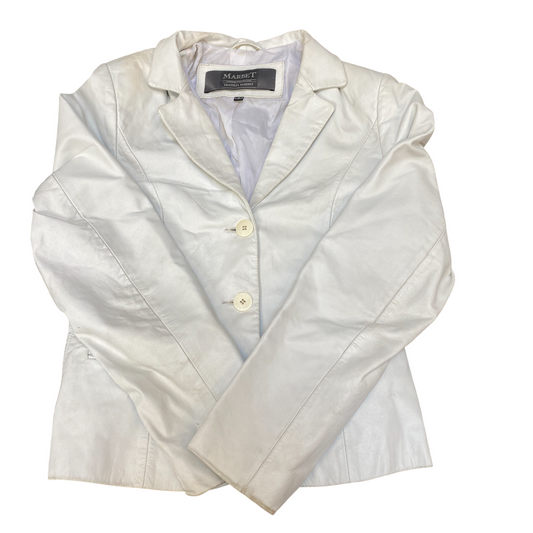 Marbet Leather Blazer Jacket Womens S White Formal Notch Lapel Single Breasted