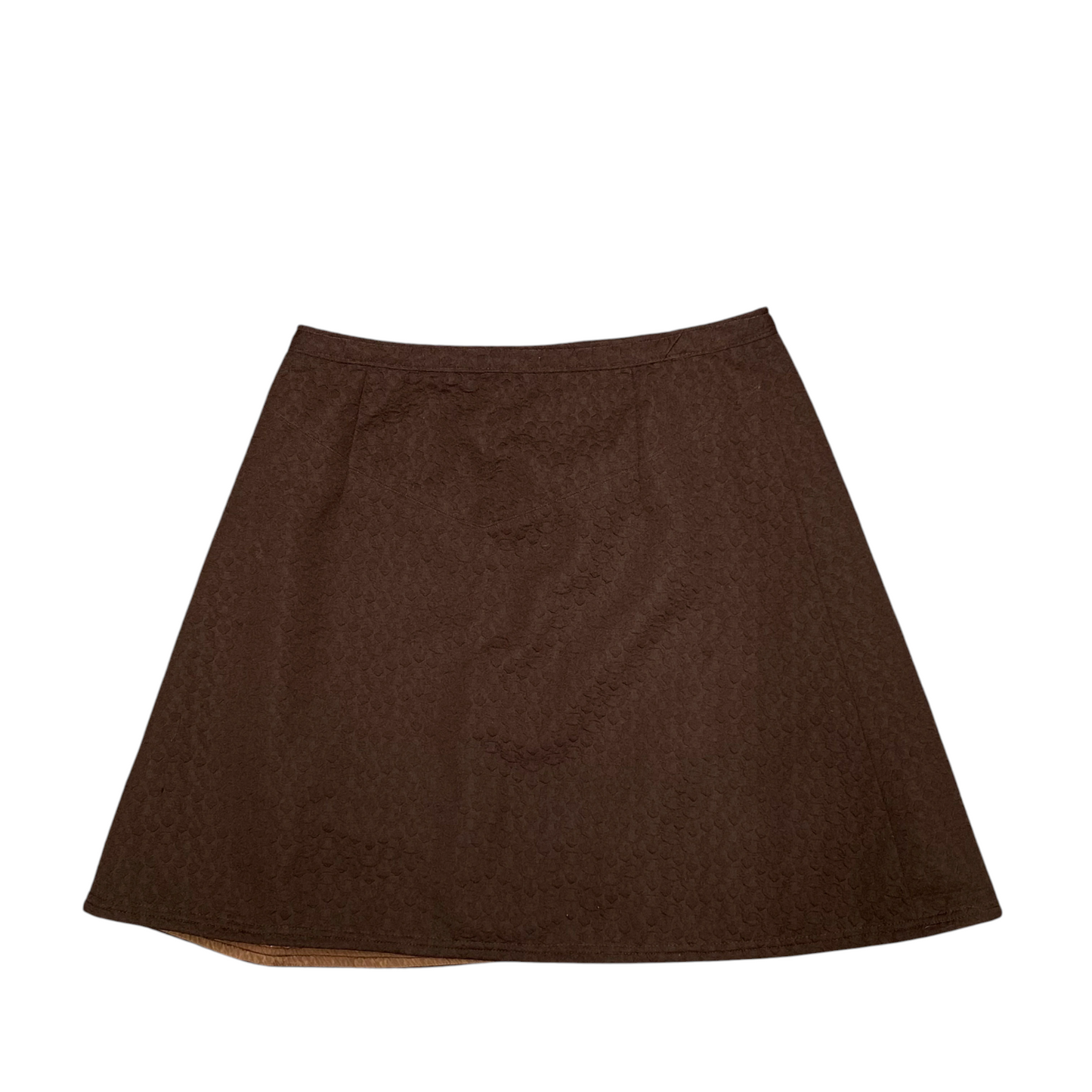 Women's Midi A-Line Skirt L Brown Textured Comfort Casual Preppy Button Front
