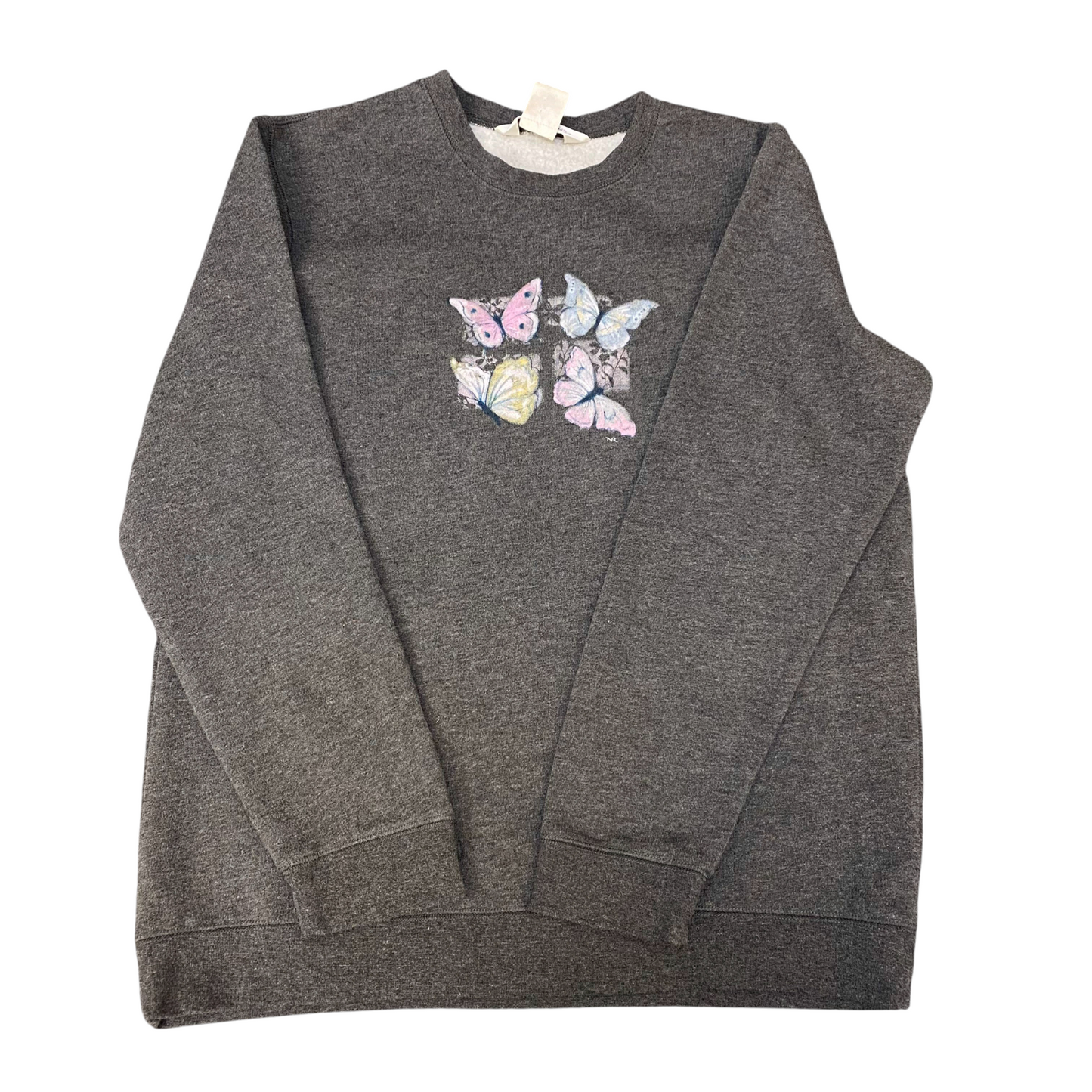 Nothern Reflections Sweatshirt Womens Small Grey Butterfly Print Crew Neck