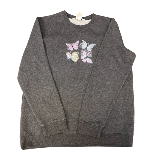 Nothern Reflections Sweatshirt Womens Small Grey Butterfly Print Crew Neck