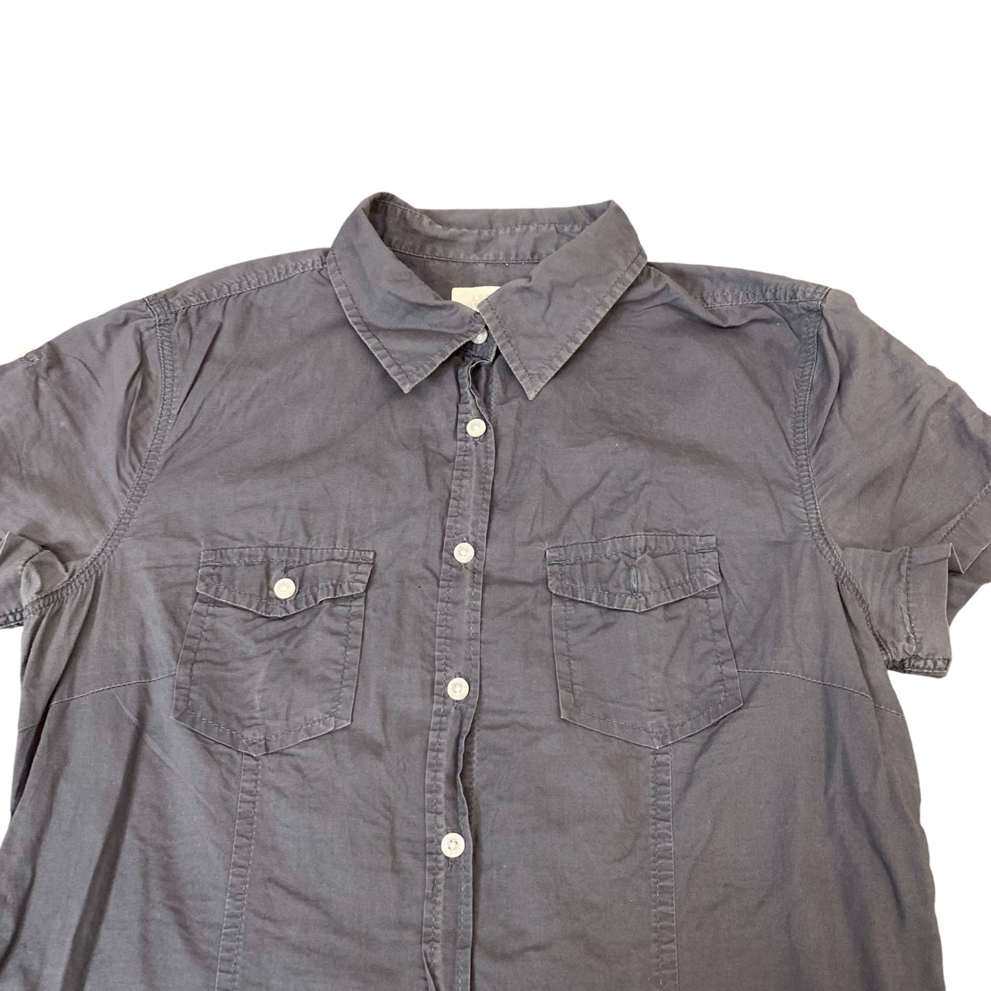 Label Of Grabed Good Shirt Top Womens S Grey Short Sleeve Pocket Button Up