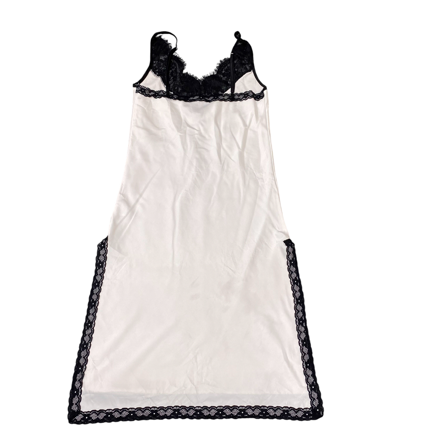 Midi Dress Womens S White Black Lace Trimmed V-Neck Pullover Casual Outdoor
