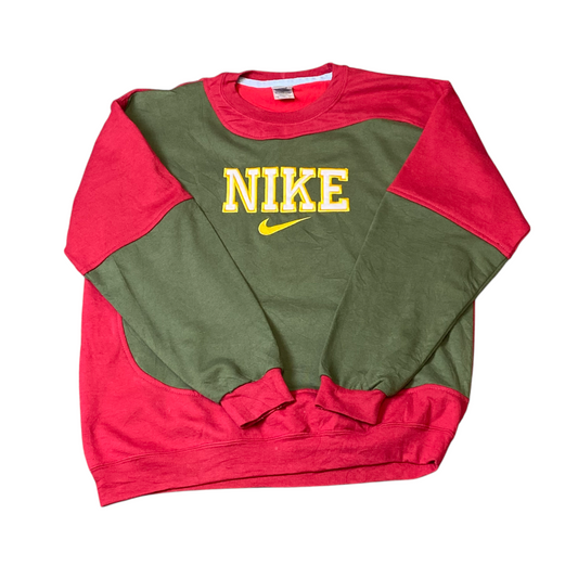 Nike Reworked Sweatshirt Mens Medium Red Green Embroidered Spellout Logo Vtg Y2K