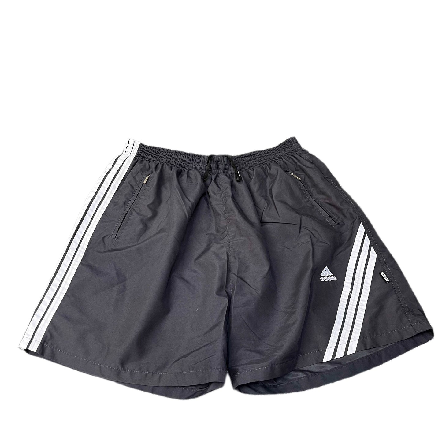 Vtg Adidas Soccer Shorts Mens M 31" Waist Dark Grey White 3-Stripe Gym Training