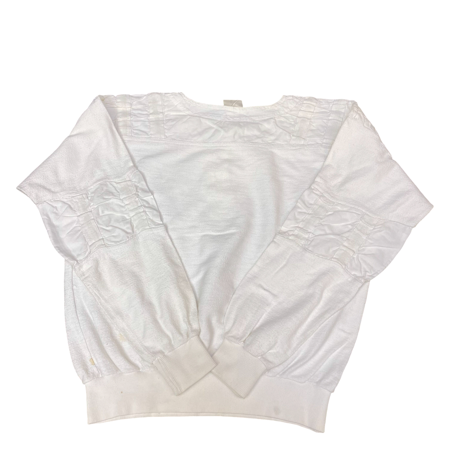 Jumper Womens Large White Patch Work Long Raglan Sleeve 1/4 Buttons Pullover