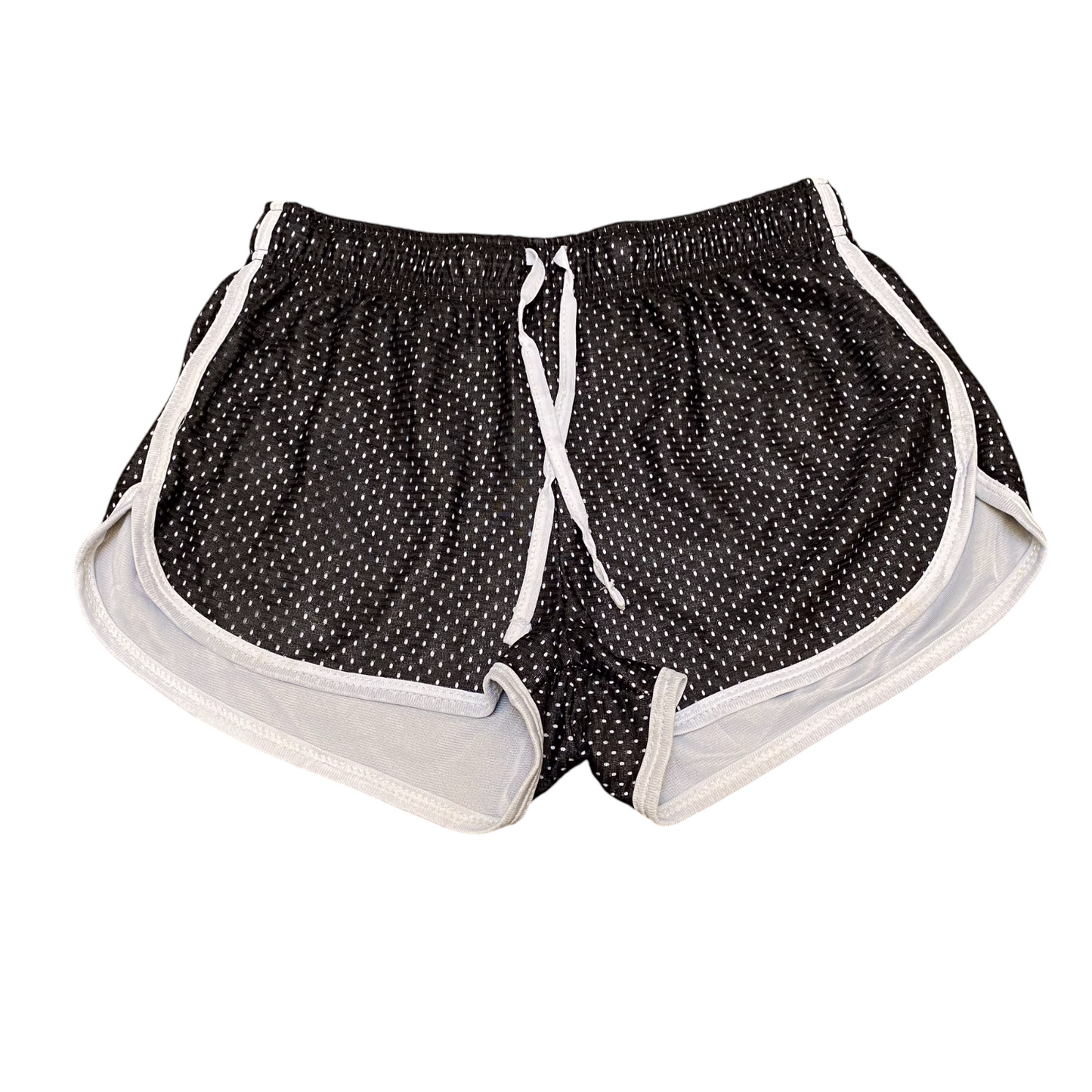 Running Sprinter Shorts Womens Medium Black White Mesh Athletic Fit Dolphin Hem