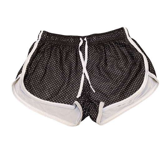 Running Sprinter Shorts Womens Medium Black White Mesh Athletic Fit Dolphin Hem