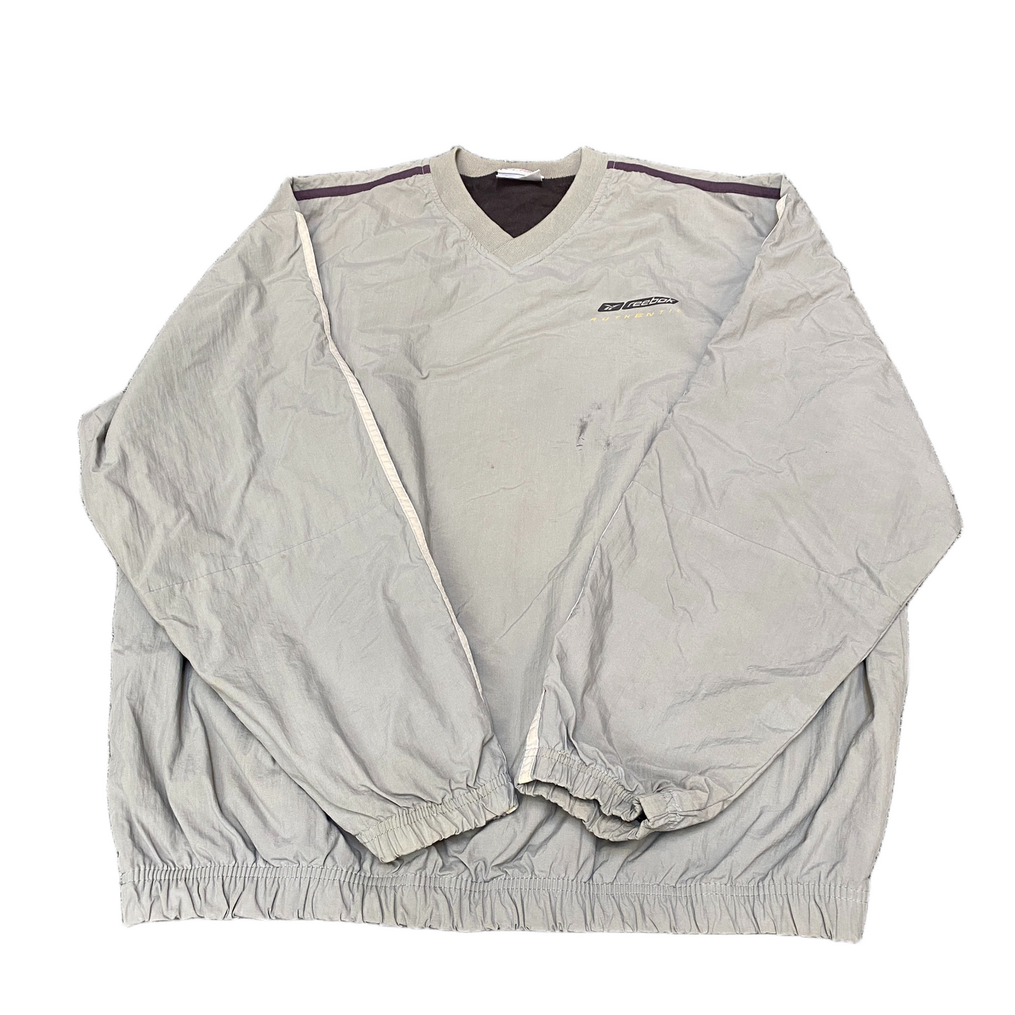 Reebok Authentic Windbreaker Jacket Men L Grey Fleece Lined Long Sleeve Pullover
