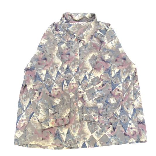 Hill of Wind Shirt Top Womens M Brown Abstract Print Long Sleeve Button Front