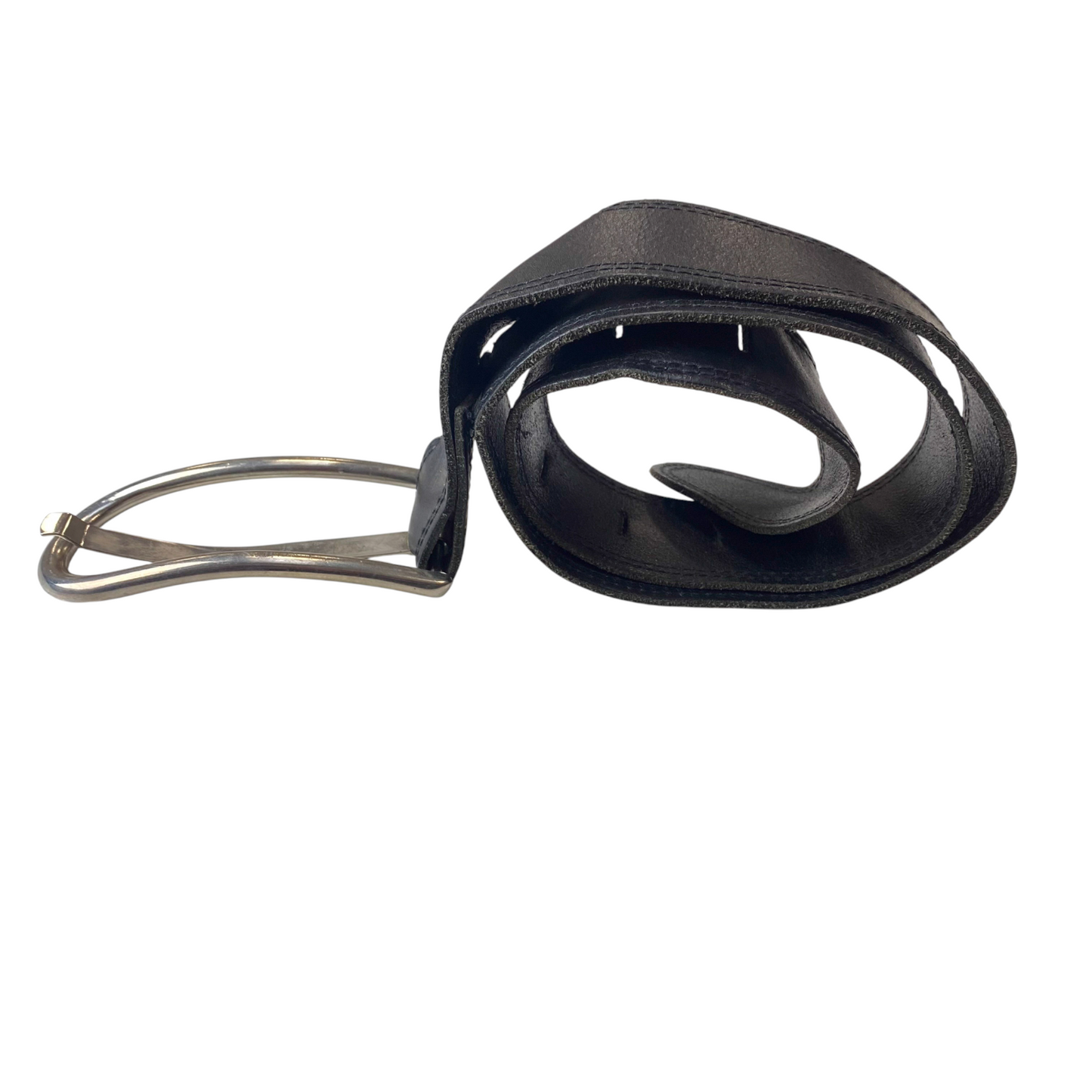 Mens Casual Waist Belt Black Leather Silver Adjustable D-Ring Buckle Size 36 in