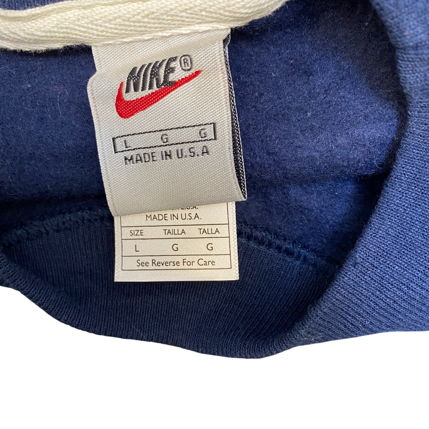 Nike Reworked Sweatshirt Mens L Navy Grey Embroidered Spellout Logo Vintage Y2K