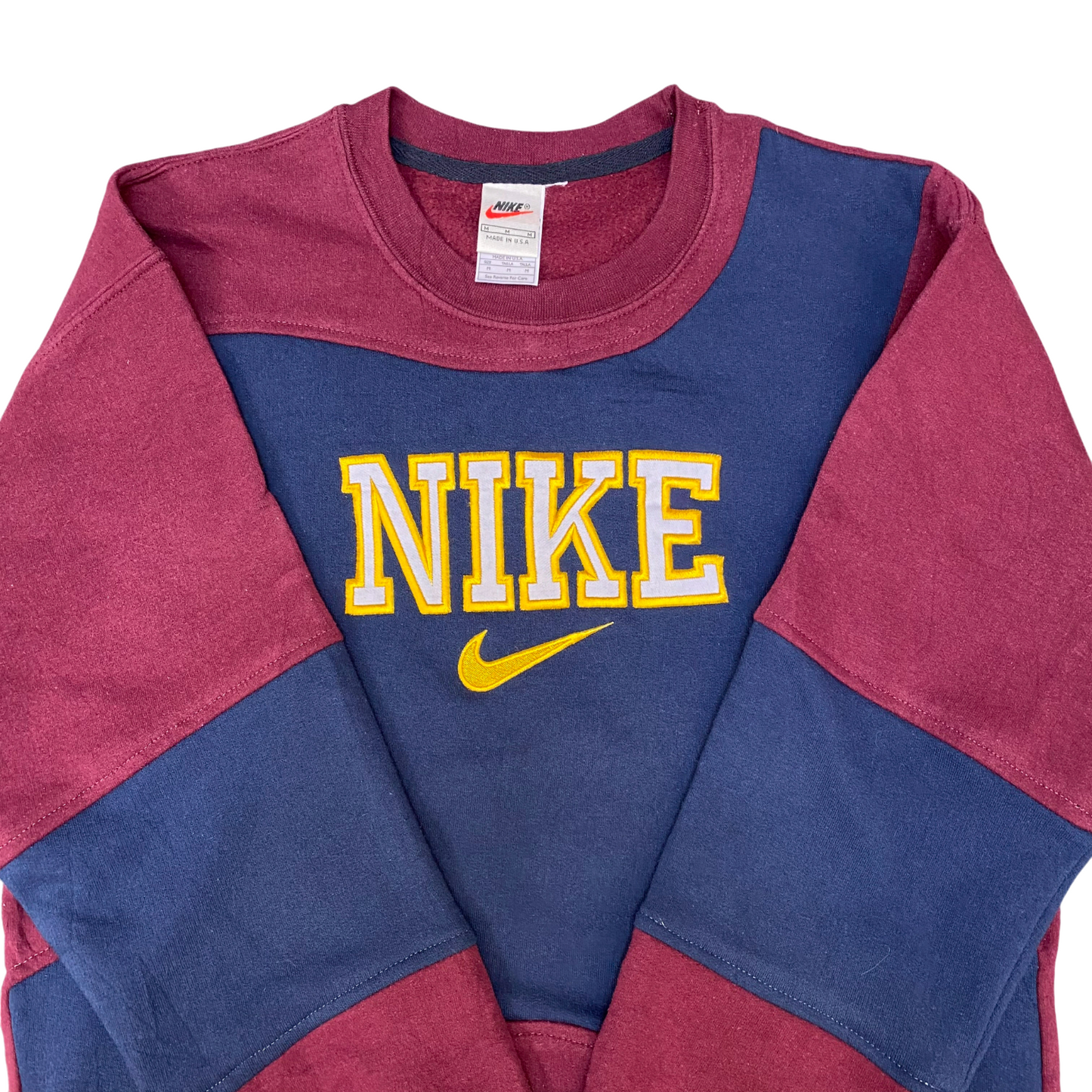 Nike Reworked Sweatshirt Mens Medium Red Blue Embroidered Spell Out Logo