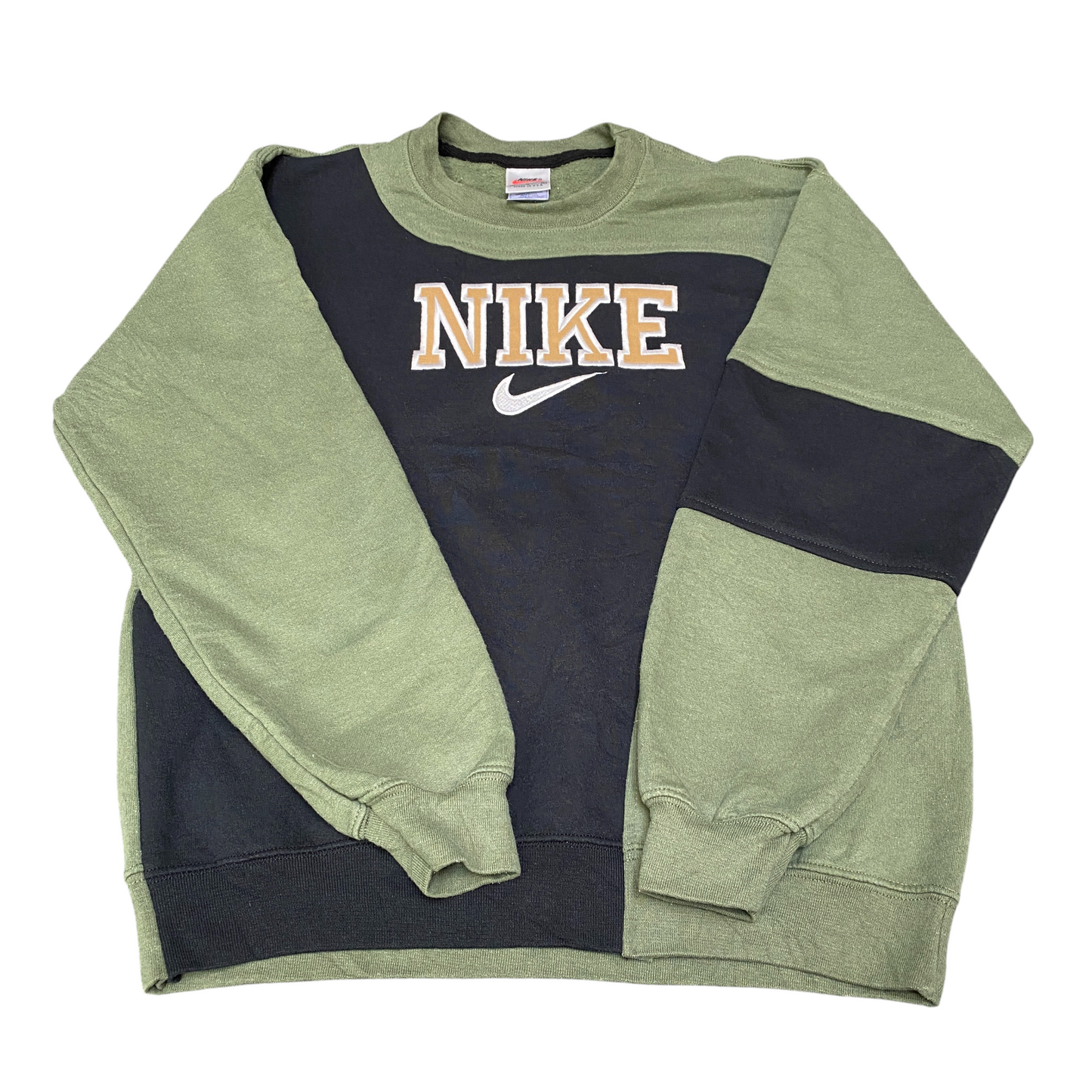 Nike Reworked Sweatshirt Men M Green Black Embroidered Spellout Logo Vintage Y2K