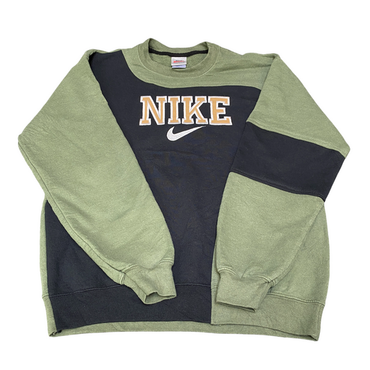 Nike Reworked Sweatshirt Men M Green Black Embroidered Spellout Logo Vintage Y2K