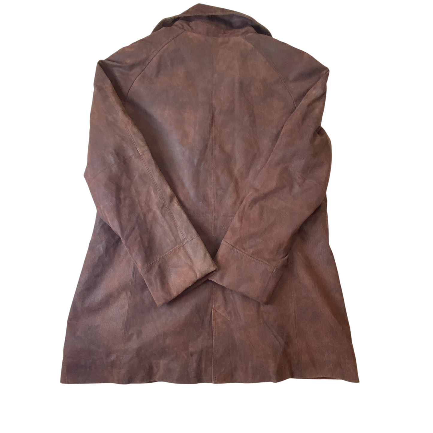 LIV Essentials Faux Leather Jacket Womens M Brown Notch Lapel Asymmetrical Zip