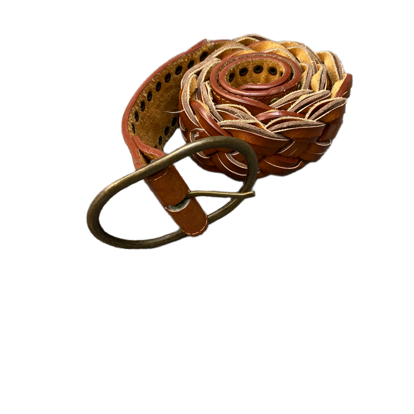 Waist Belt Mens Brown Leather Studded Adjustable Brass Buckle 37.5 inches