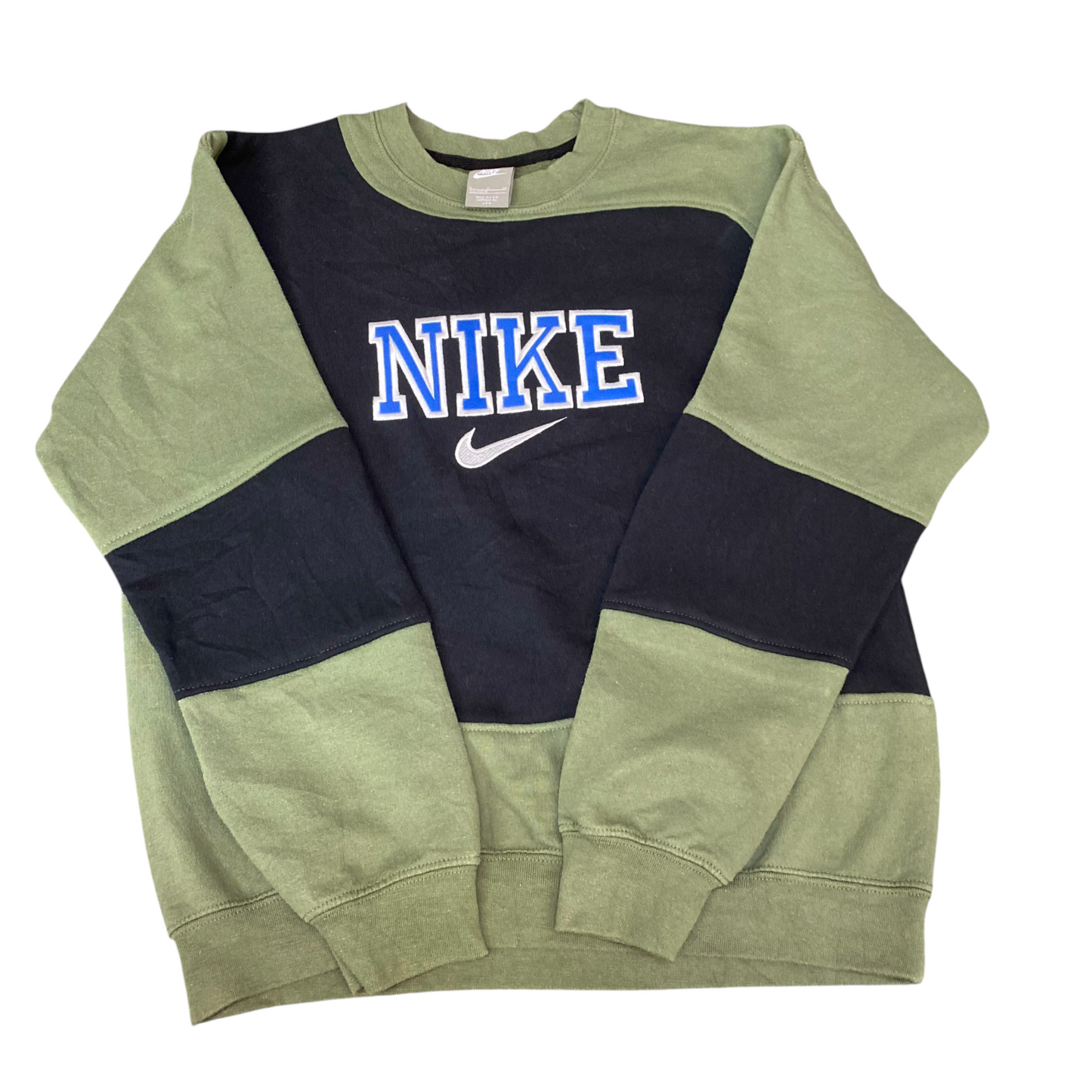 Nike Reworked Sweatshirt Men S Green Black Embroidered Spellout Logo Vintage Y2K