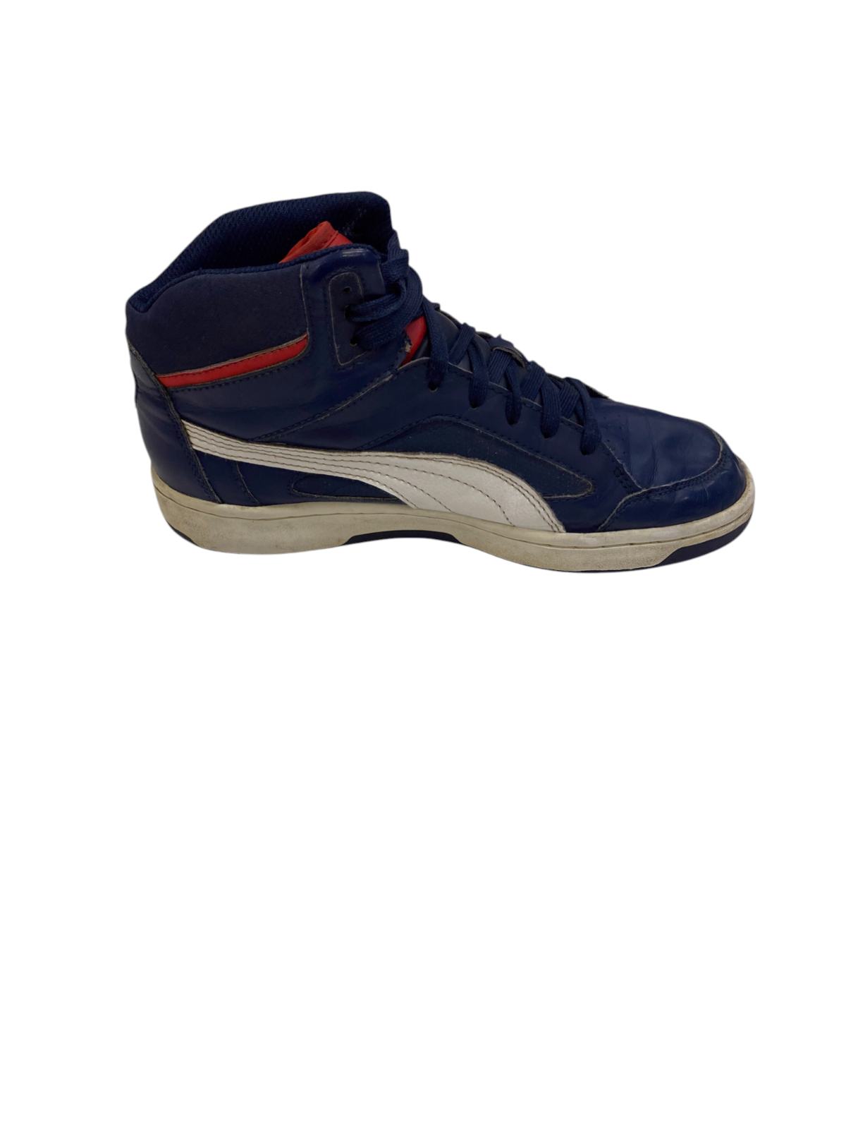 Puma Rebound Layup Mid Sneaker Kids UK Sz 5 Navy White Synthetic Leather Lace Up