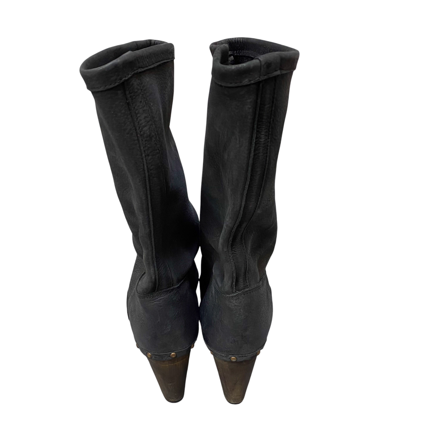 Sanita Booties Womens UK Size 7 Black Leather Studded Mid Calf Round Toe Pull On