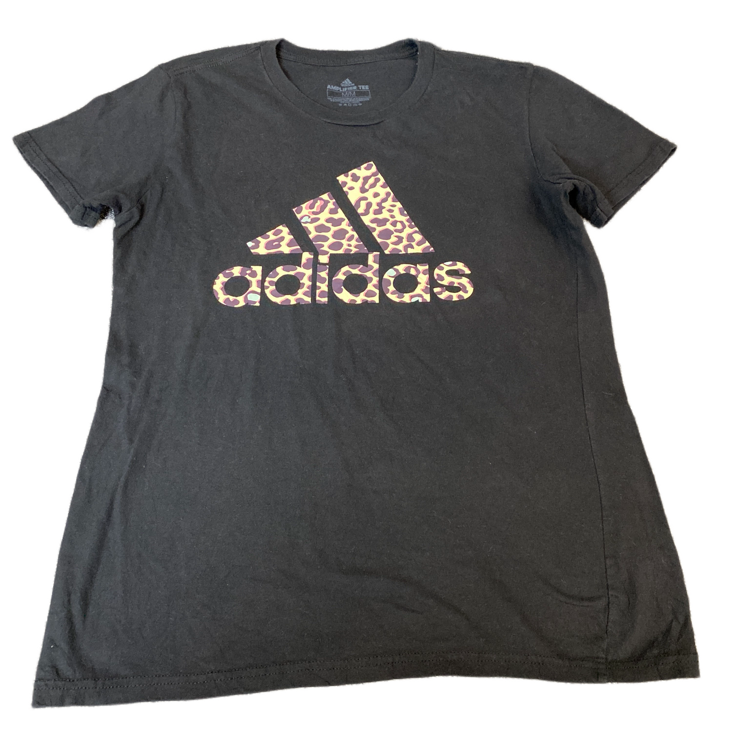 Adidas T-Shirt Womens M Black Graphic Logo Short Sleeve Crew Neck Amplifier Tee