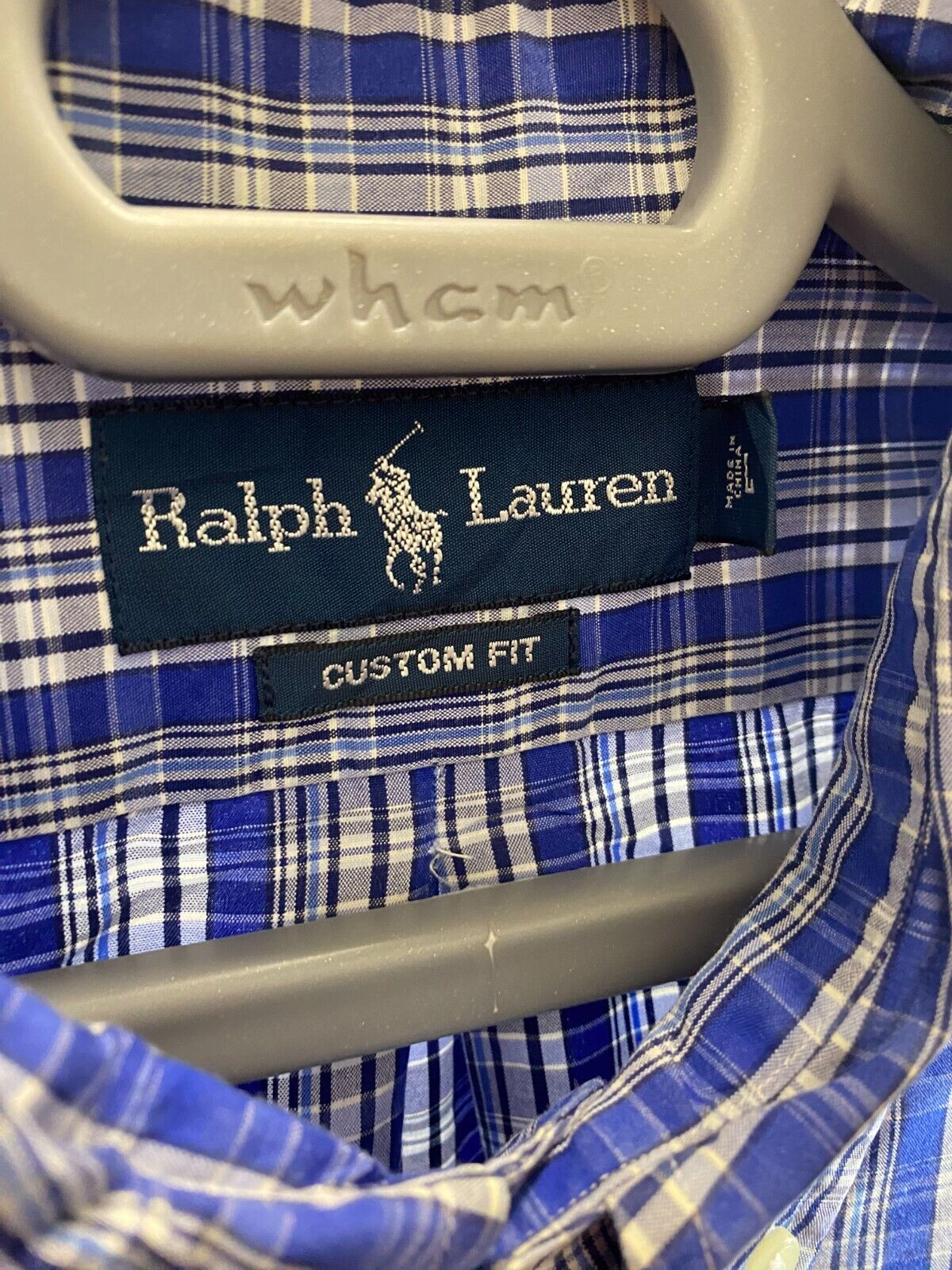 Ralph Lauren Shirt Men XL Blue Plaid Custom Fit Long Sleeve Small Blue Pony Logo