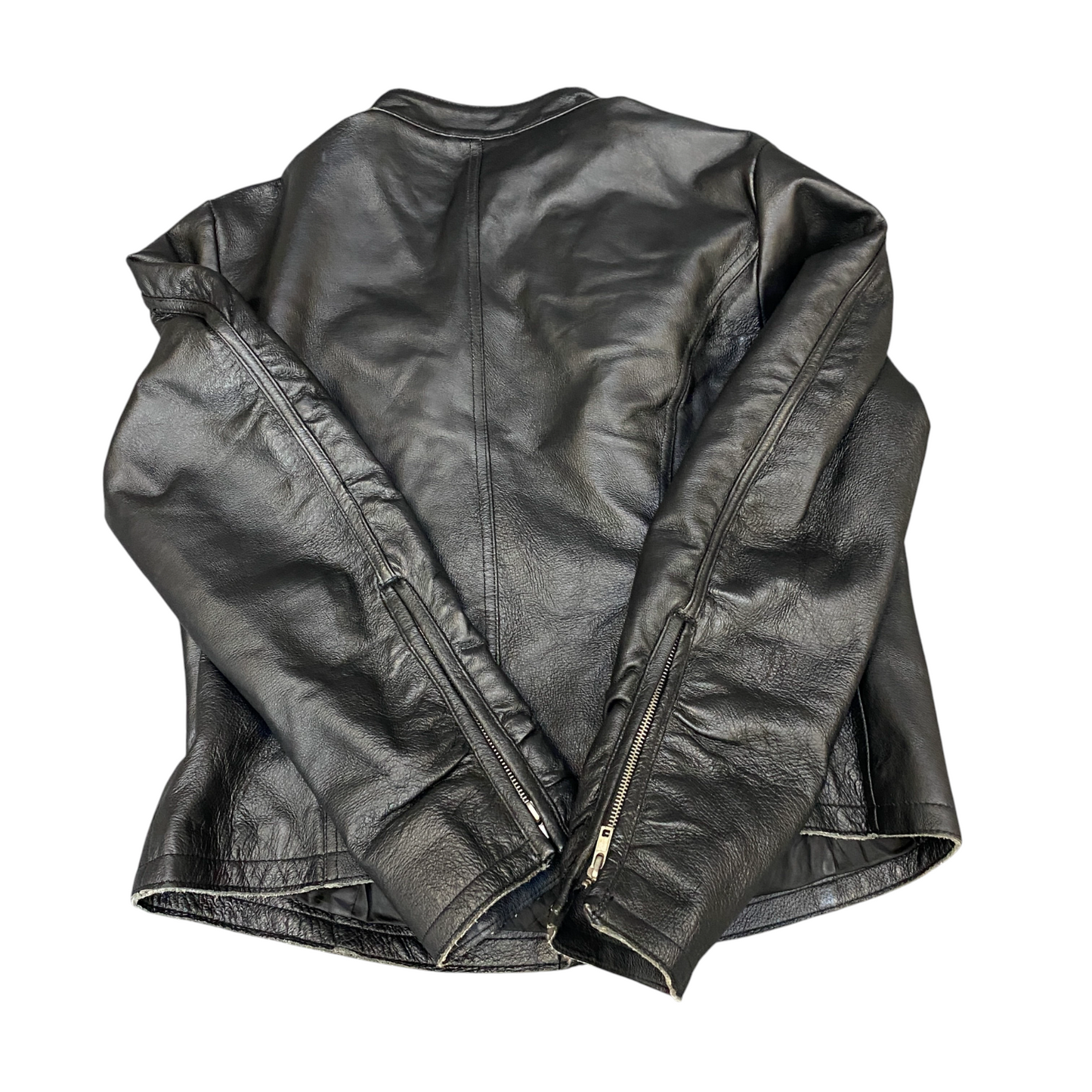 Women Genuine Leather Biker Jacket Medium Black Fully Lined Long Sleeve Full Zip