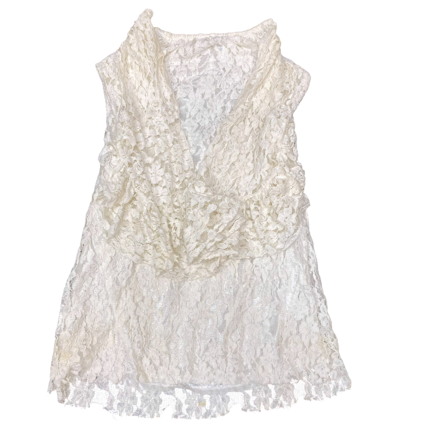 Tunic Top Womens S White Lace Long Floral Flared Sleeve Boat Neck Pullover