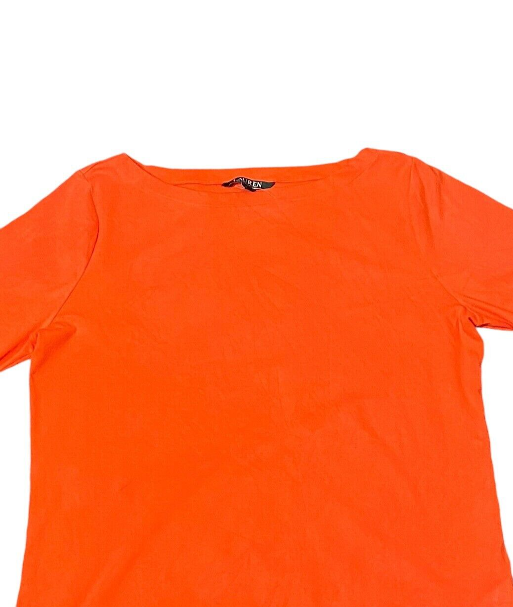 Lauren Ralph Lauren T-Shirt Women M Orange Roll Up Sleeve Crew Neck Pullover Tee