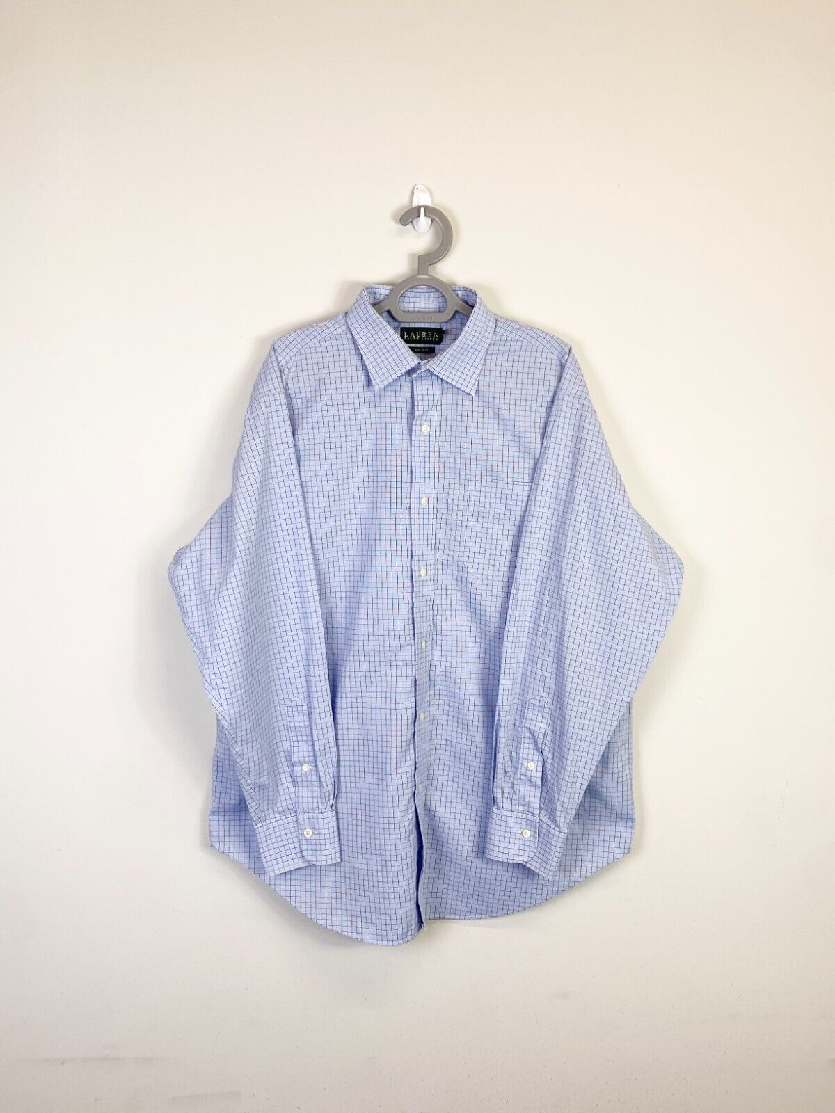 Ralph Lauren Shirt Mens XL Blue Checkered Non-Iron Single Pocket Button Down