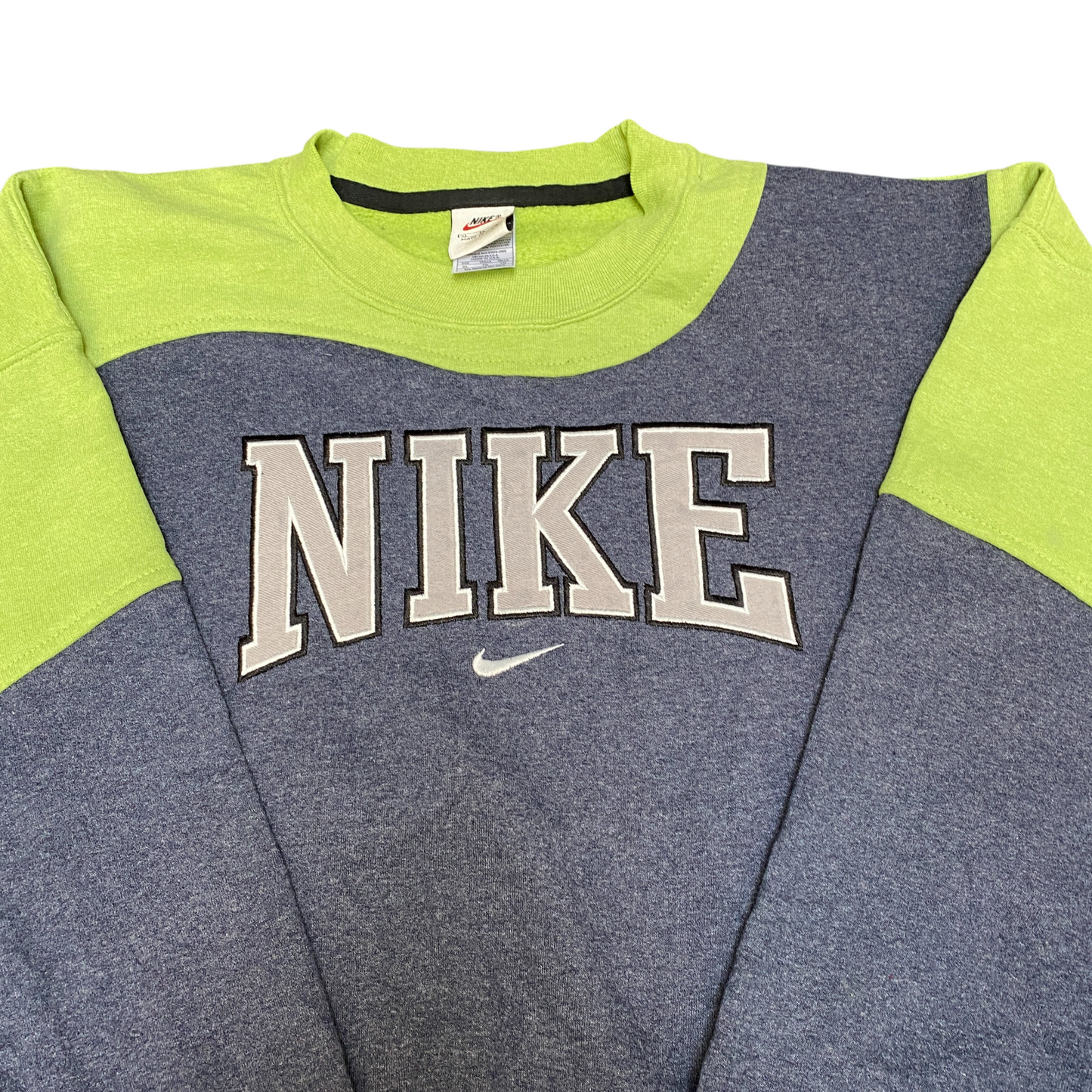 Nike Reworked Sweatshirt Men XL Green Grey Embroidered Spellout Logo Vintage Y2K