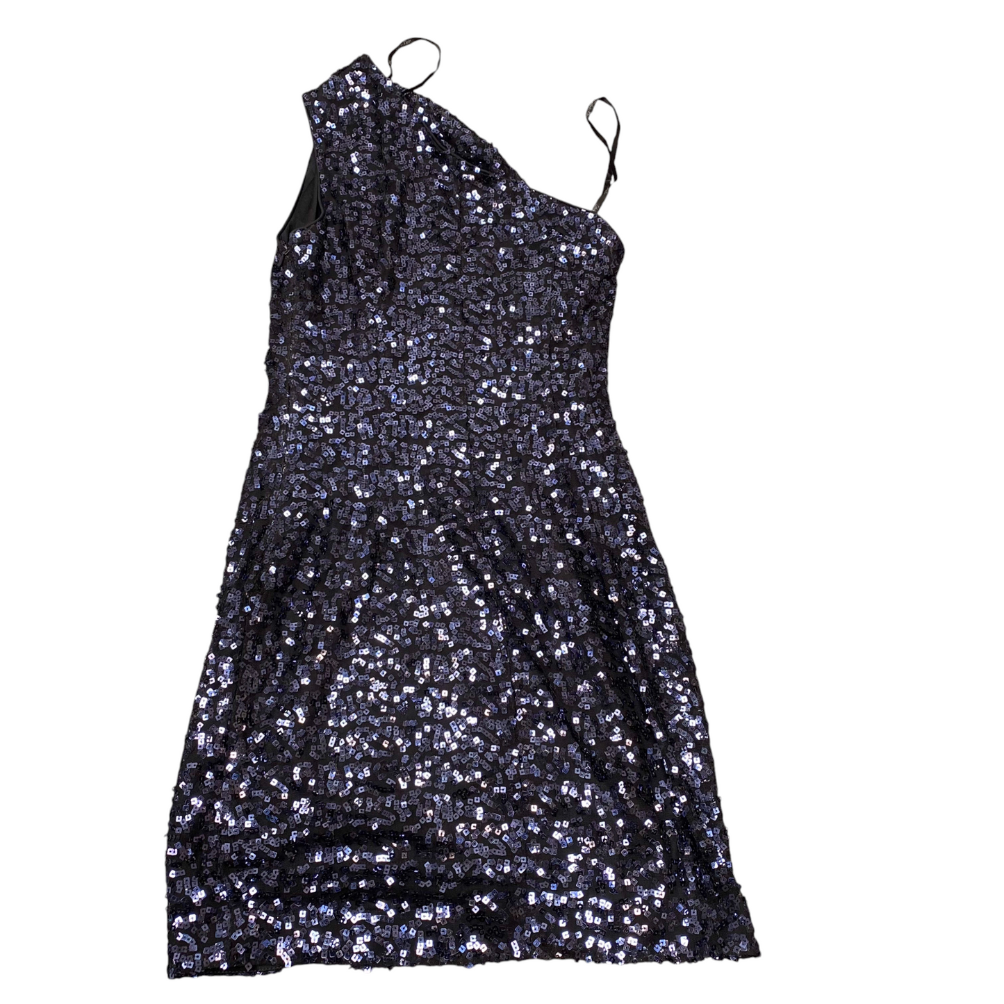 Calvin Klein Sheath Cocktail Dress Womens S Black Overall Sequins One Shoulder