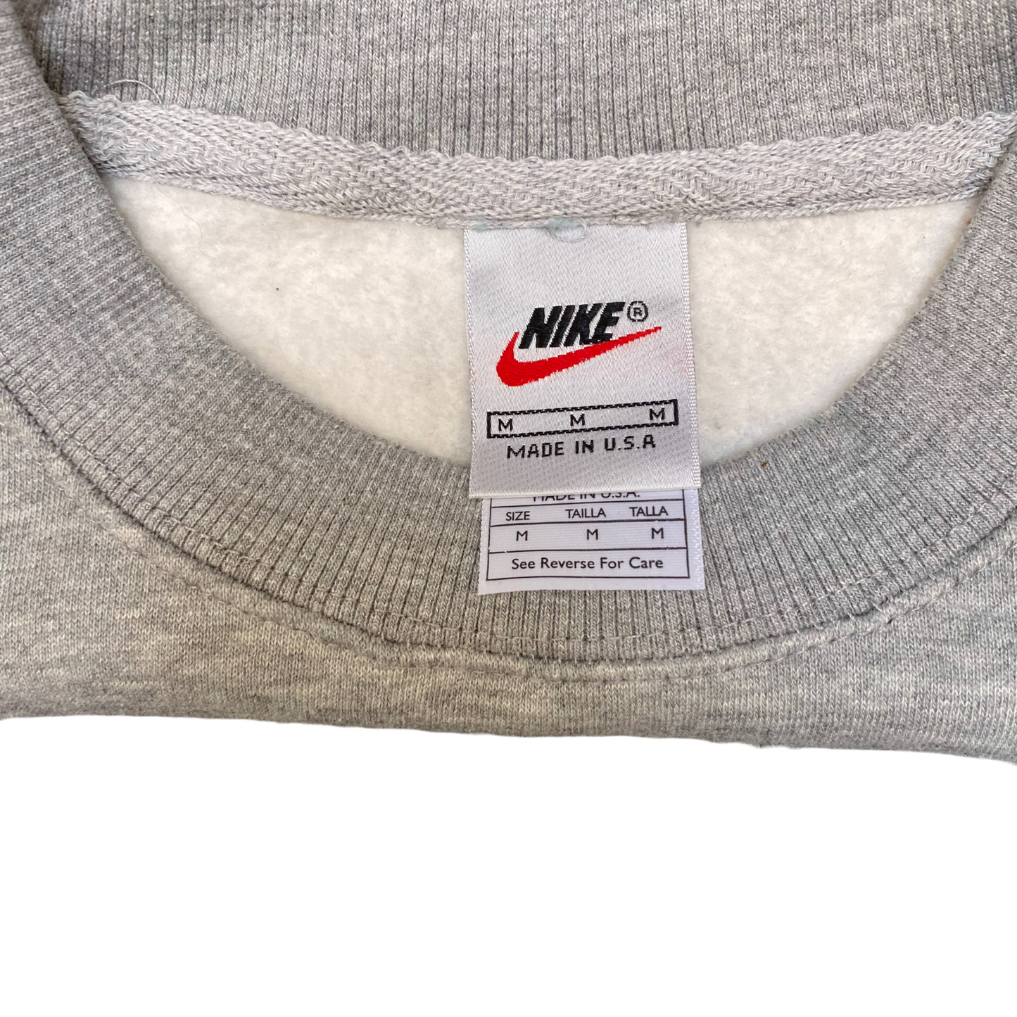 Nike Reworked Sweatshirt Mens Medium Grey Embroidered Spell Out Logo Crew Neck
