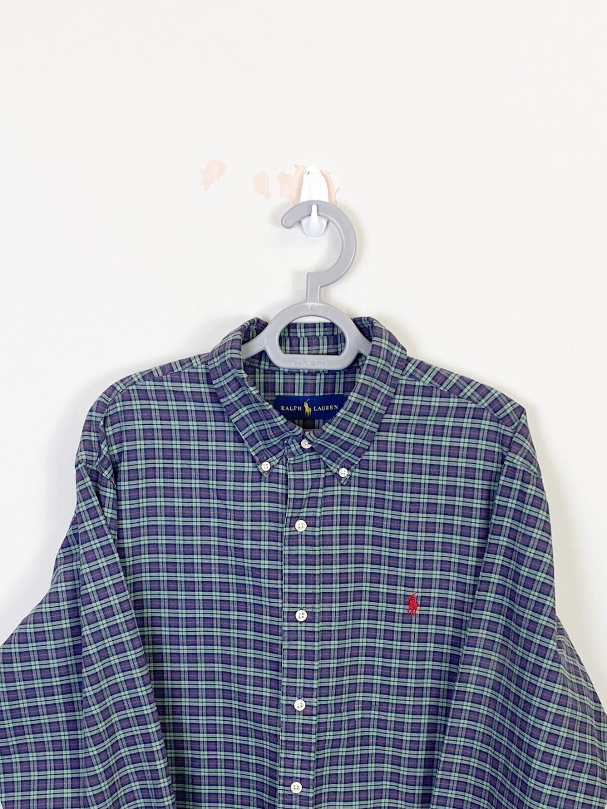 Ralph Lauren Shirt Mens XL Blue Plaid Long Sleeve Small Red Polo Pony Logo