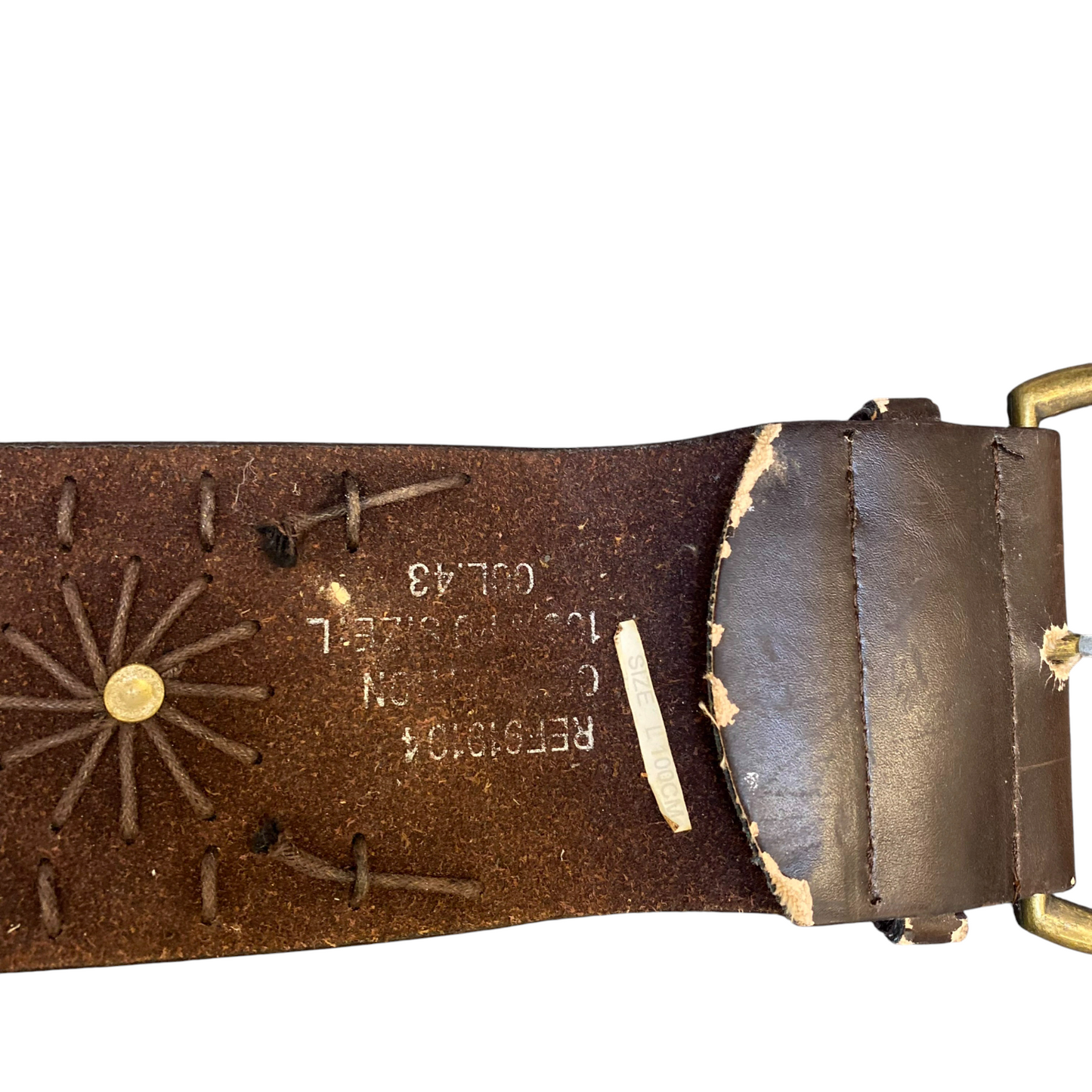 Mens Belt Dark Brown Leather Studded Adjustable D-ring Pin Buckle Size 43 in