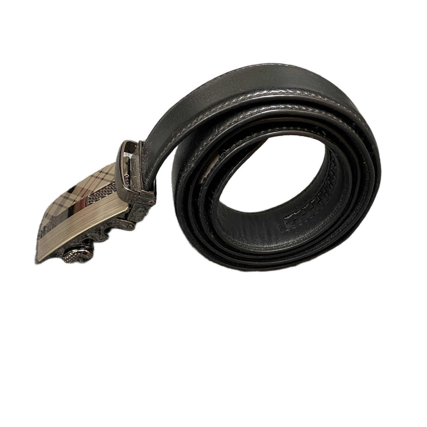 Fodera in Vera Pelle Waist Belt Mens Black Leather Plaque Buckle 42 inches