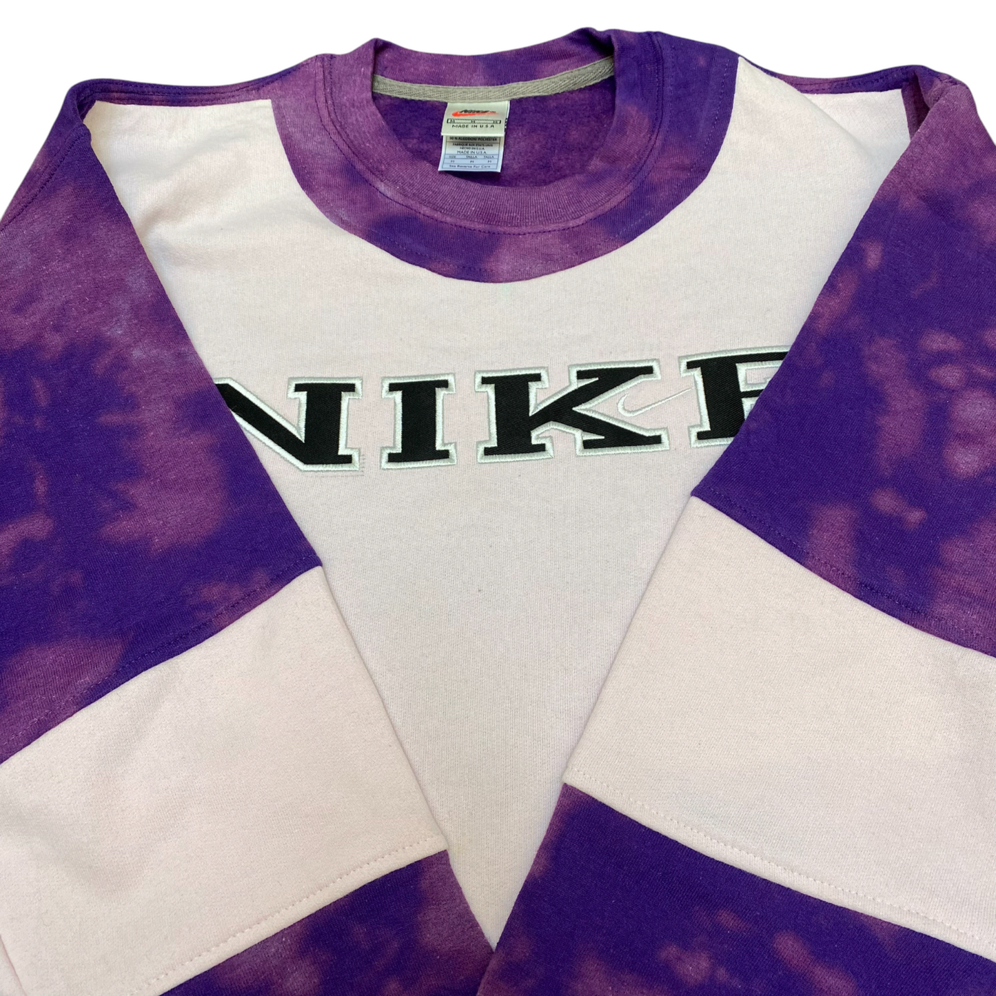 Nike Reworked Sweatshirt Mens Medium Purple Cream Tie Dye Embroidered Spellout
