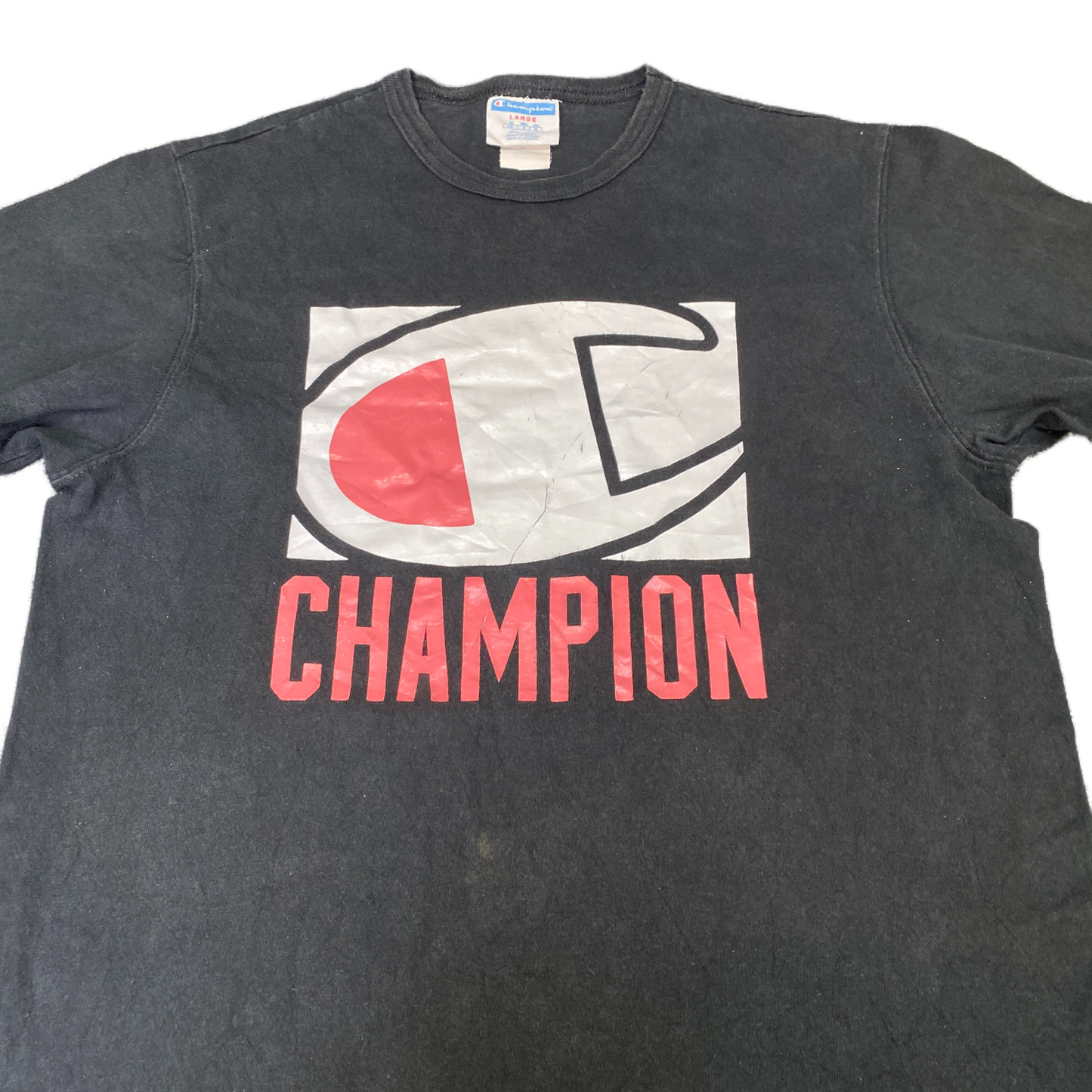 Champion T-Shirt Mens Large Black Graphic Logo Short Sleeve Pullover Summer Tee