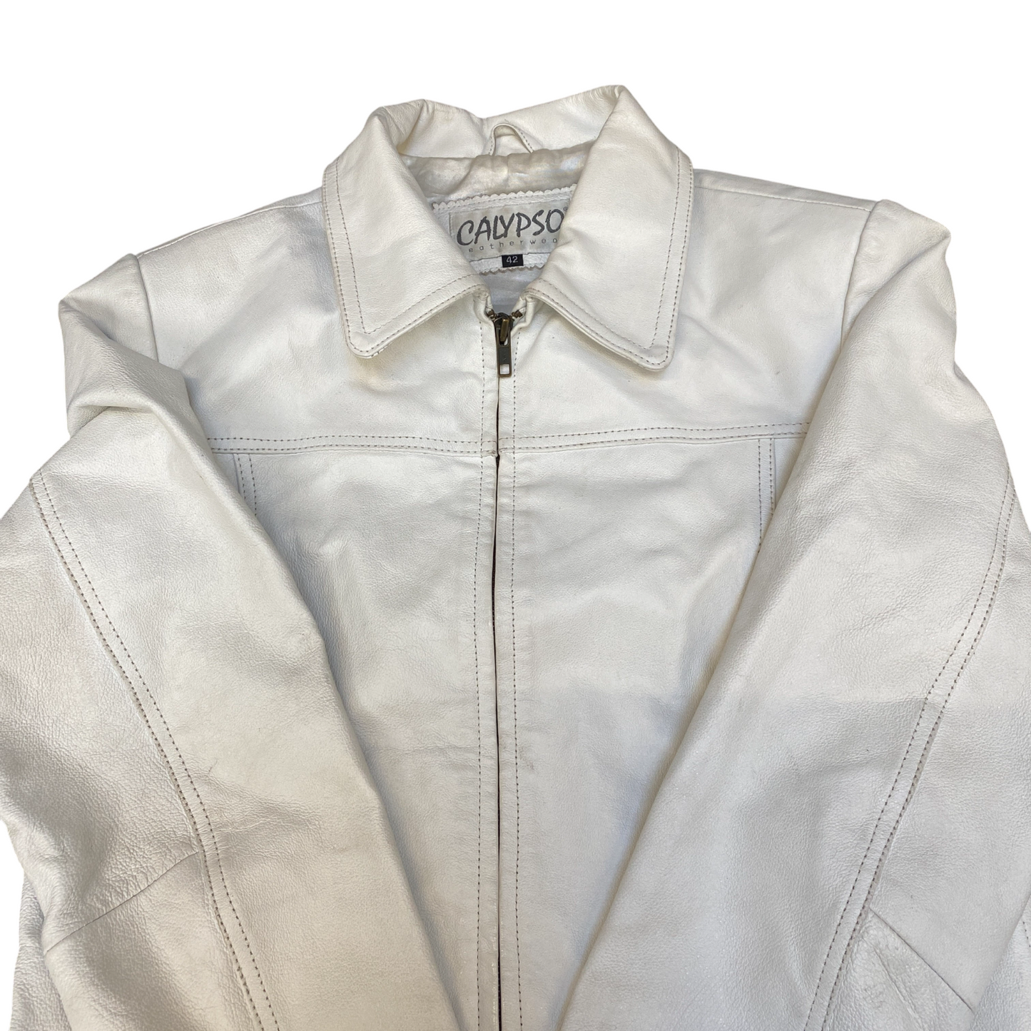 Calypso Leatherwear Blazer Jacket Womens Medium White Lined Collared Full Zip